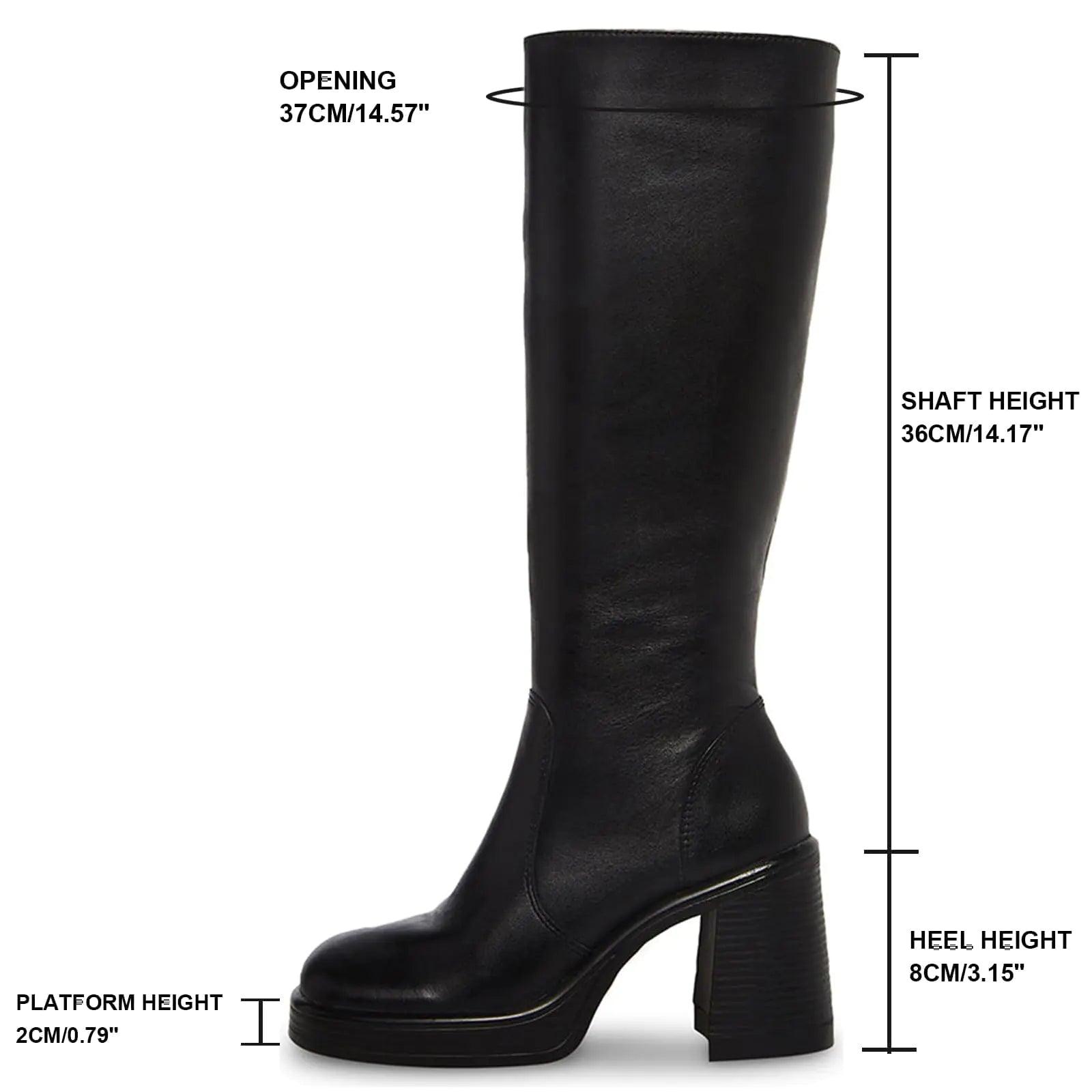 SOVANYOU Black Leather Boots Platform Boots for Women Square Toe Chunky Block Heeled Boots 7 Black-01 - Evallys.com # #