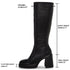 SOVANYOU Black Leather Boots Platform Boots for Women Square Toe Chunky Block Heeled Boots 7 Black-01 - Evallys.com # #