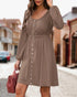 BTFBM Women 2024 Casual Button Down Summer Fall Dresses Long Sleeve Crew Neck Solid High Waist Short Tunic Mini Dress X-Large Long Buttons Dark Khaki - Evallys.com # #