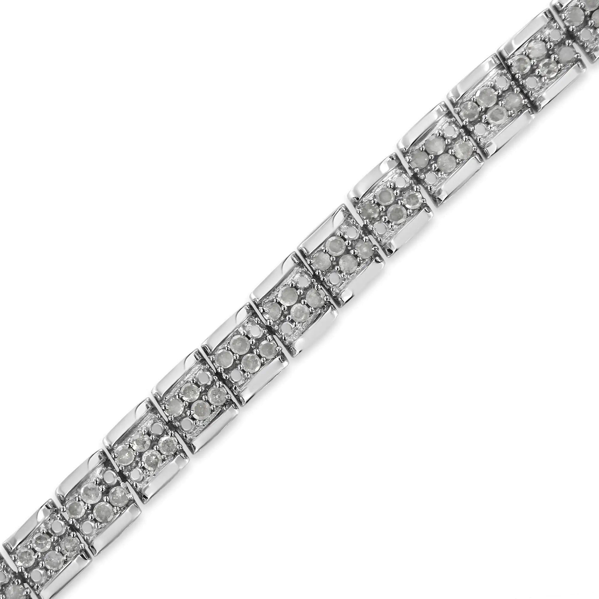 .925 Sterling Silver 2.0 Cttw Diamond 7" Round Miracle Plate Link Bracelet (I-J Color, I2-I3 Clarity) - Evallys.com # #