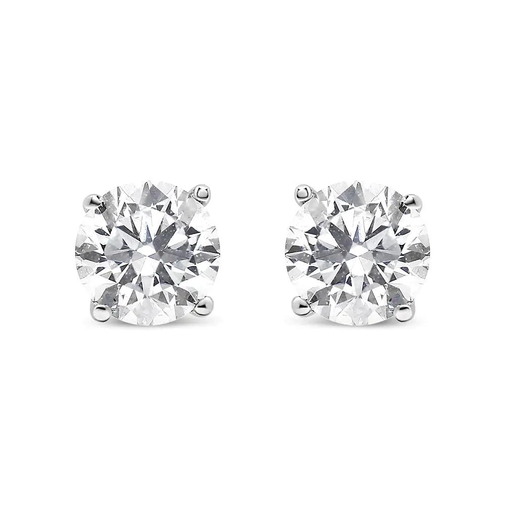 .925 Sterling Silver 1/2 Cttw Round Brilliant-Cut Diamond Classic 4-Prong Stud Earrings (I-J Color, I2-I3 Clarity) - Evallys.com # #