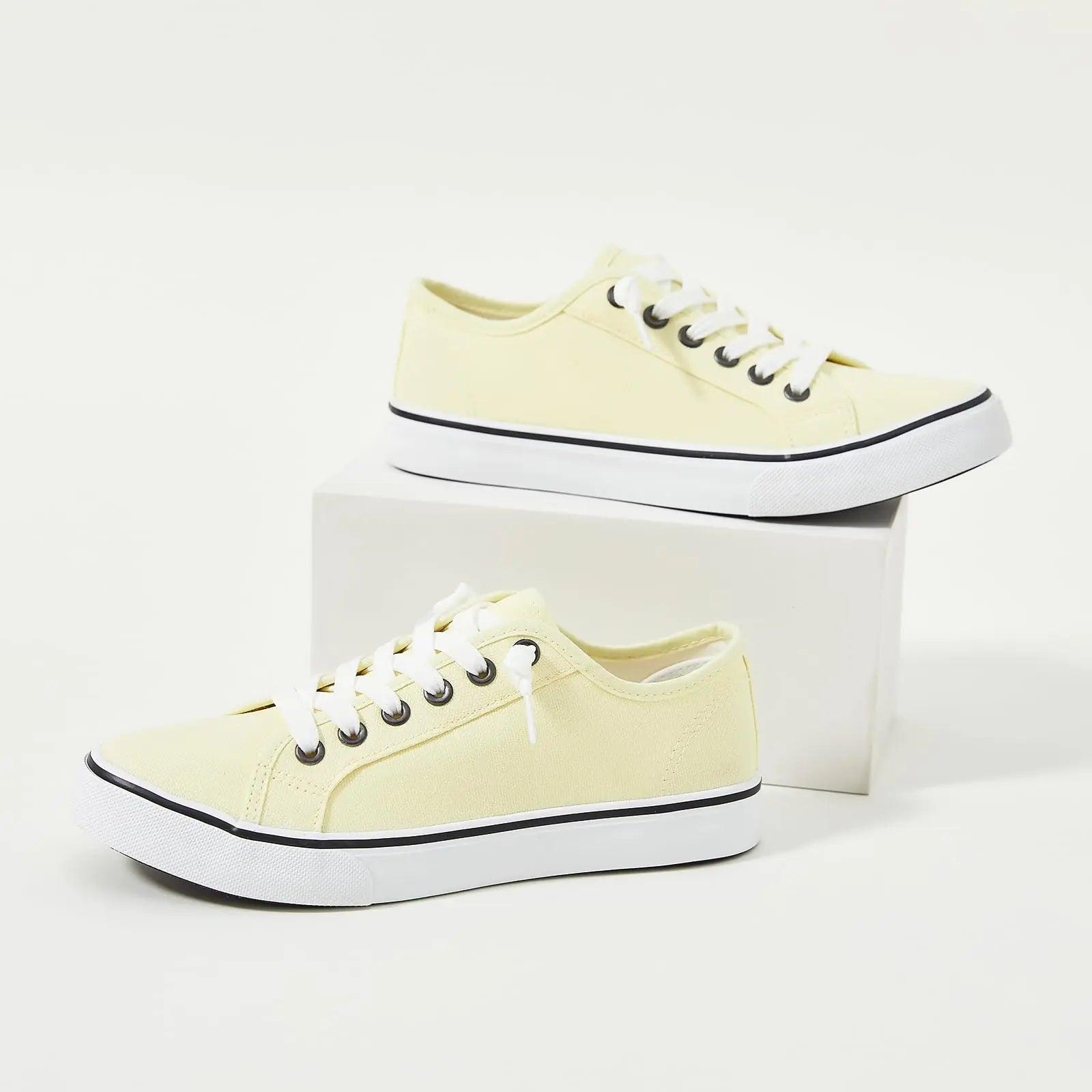 Women Canvas Sneaker Slip On Non Slip Casual Shoes Lace Up Canvas Low Top White Shoes Loafers for Women Fashion Black Sneaker 5.5 Yellow - Evallys.com # #