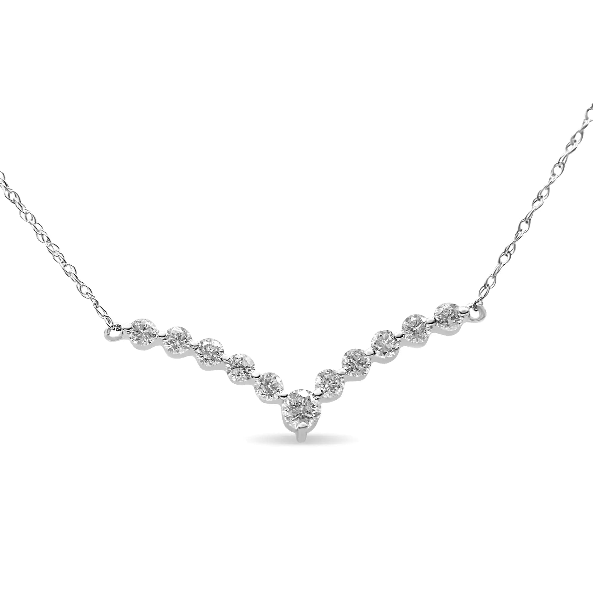 10K White Gold 1/2 Cttw Round-Cut Diamond "V" Shaped 18" Necklace (H-I Color, I1-I2 Clarity) - Evallys.com # #