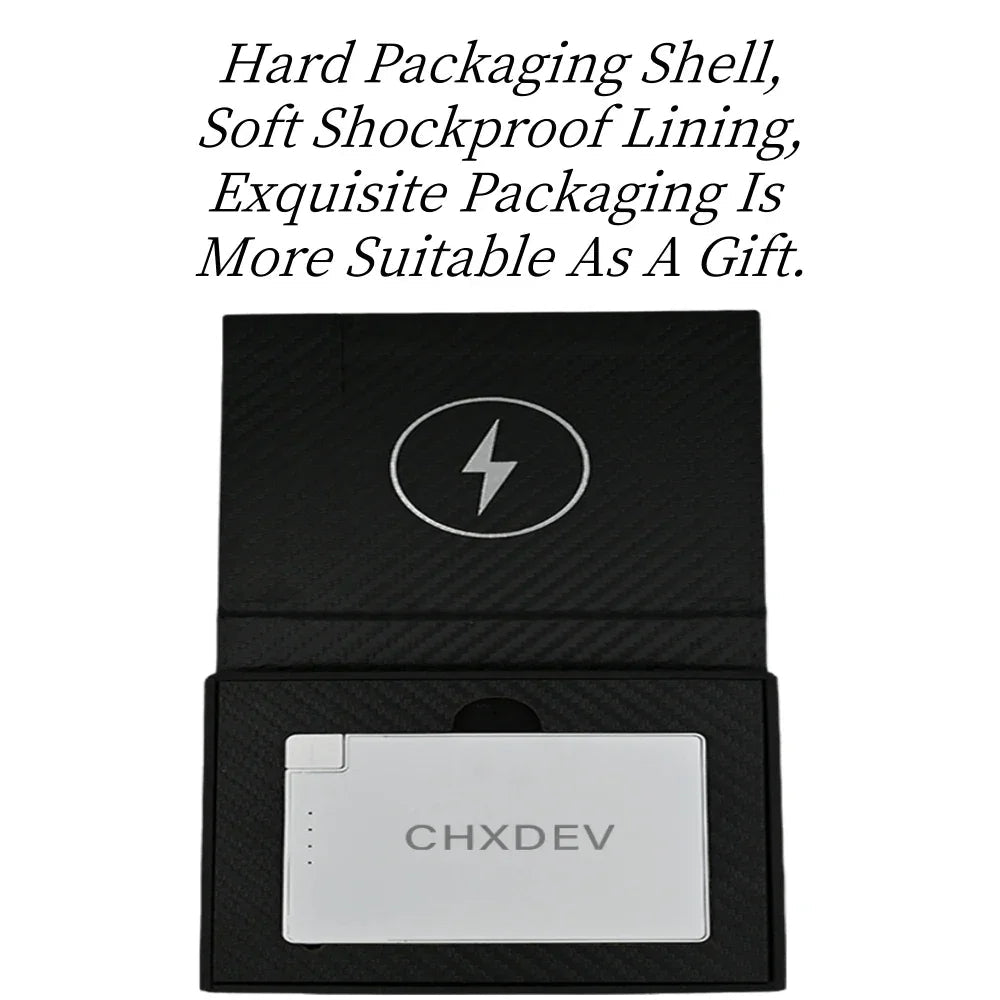 Power Bank For iPhone 5MM Ultra Thin 5000mAh Portable Fast Charging External Battery Built In Cable For Samsung iPhone XIAOMI - Evallys.com
