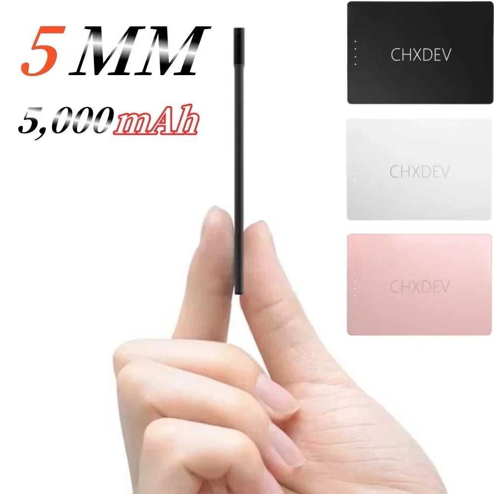 Power Bank For iPhone 5MM Ultra Thin 5000mAh Portable Fast Charging External Battery Built In Cable For Samsung iPhone XIAOMI - Evallys.com