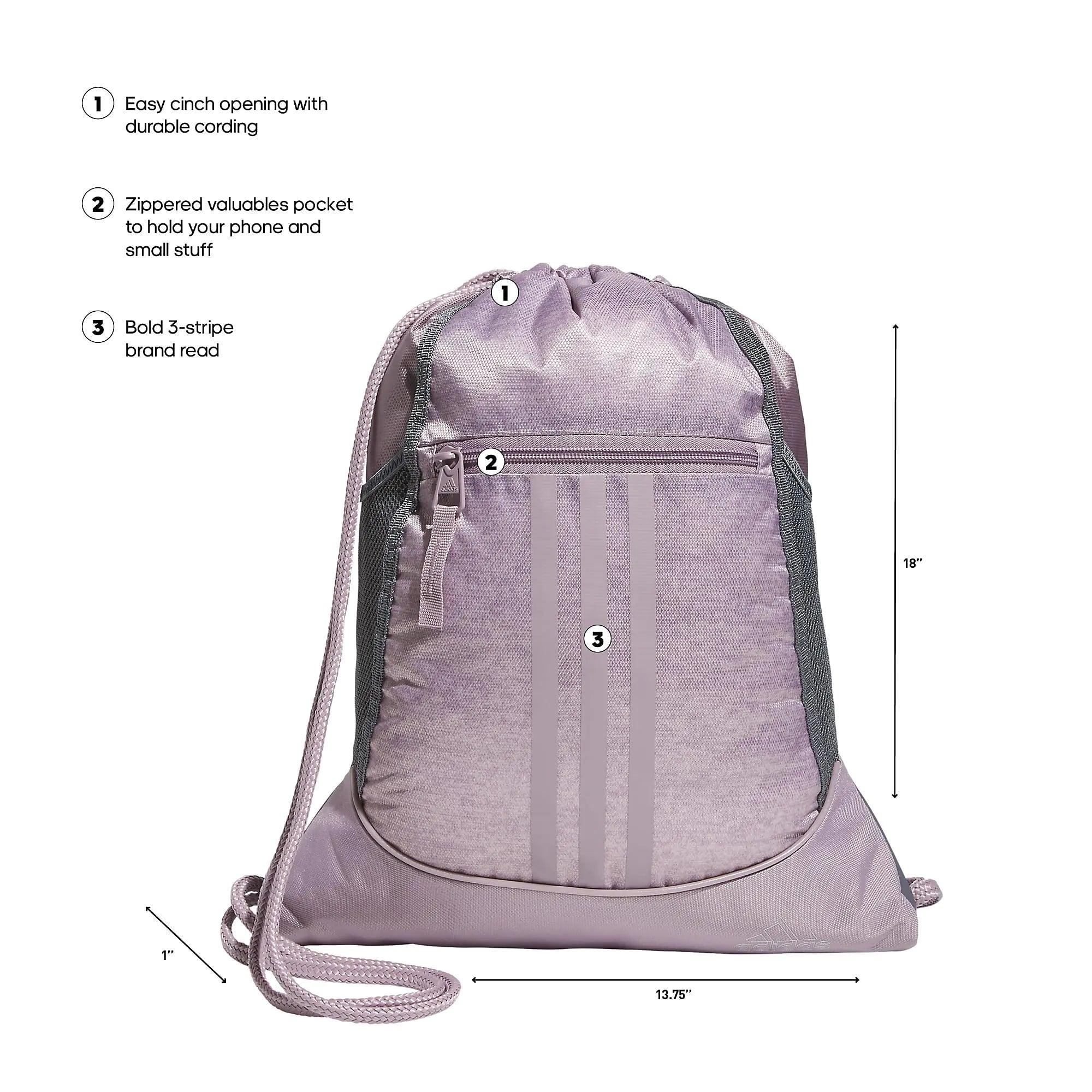 adidas Alliance Sackpack Drawstring Backpack Gym Bag, Jersey Preloved Fig Light Purple/Preloved Fig Purple/Silver Metallic, One Size - Evallys.com # #