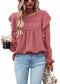 PRETTYGARDEN Women's Long Sleeve Blouses Ruffle Swiss Dot Crochet Loose Fit 2024 Fall Tunic Dressy Casual Tops XX-Large Dark Pink - Evallys.com # #