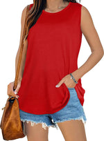 Womens Tank Tops Summer T Shirts Sleeveless Casual Loose Tunic Blouses Small Pure Red - Evallys.com