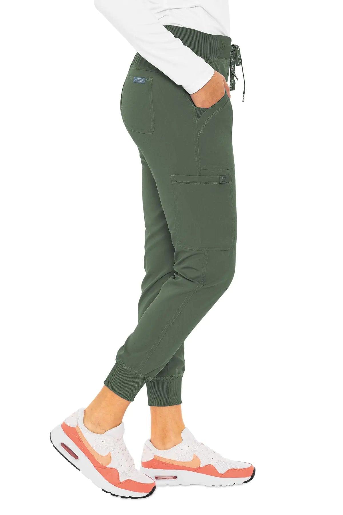 Med Couture Touch Women's Scrub Pant Yoga Jogger with 5 Pockets & Drawstring Waistband - MC7710 Small Tall Olive - Evallys.com # #