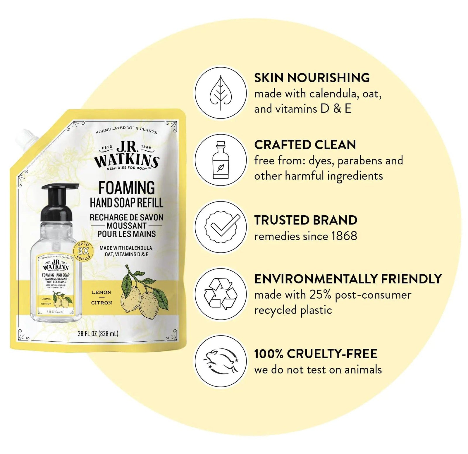 J.R. Watkins Foaming Hand Soap Refill 3 Pack 28 fl oz Lemon and Foaming Hand Soap with Pump 3 Pack 9 fl oz Ocean Breeze Hand Soap Refill + Hand Soap Ocean Breeze - Evallys.com # #