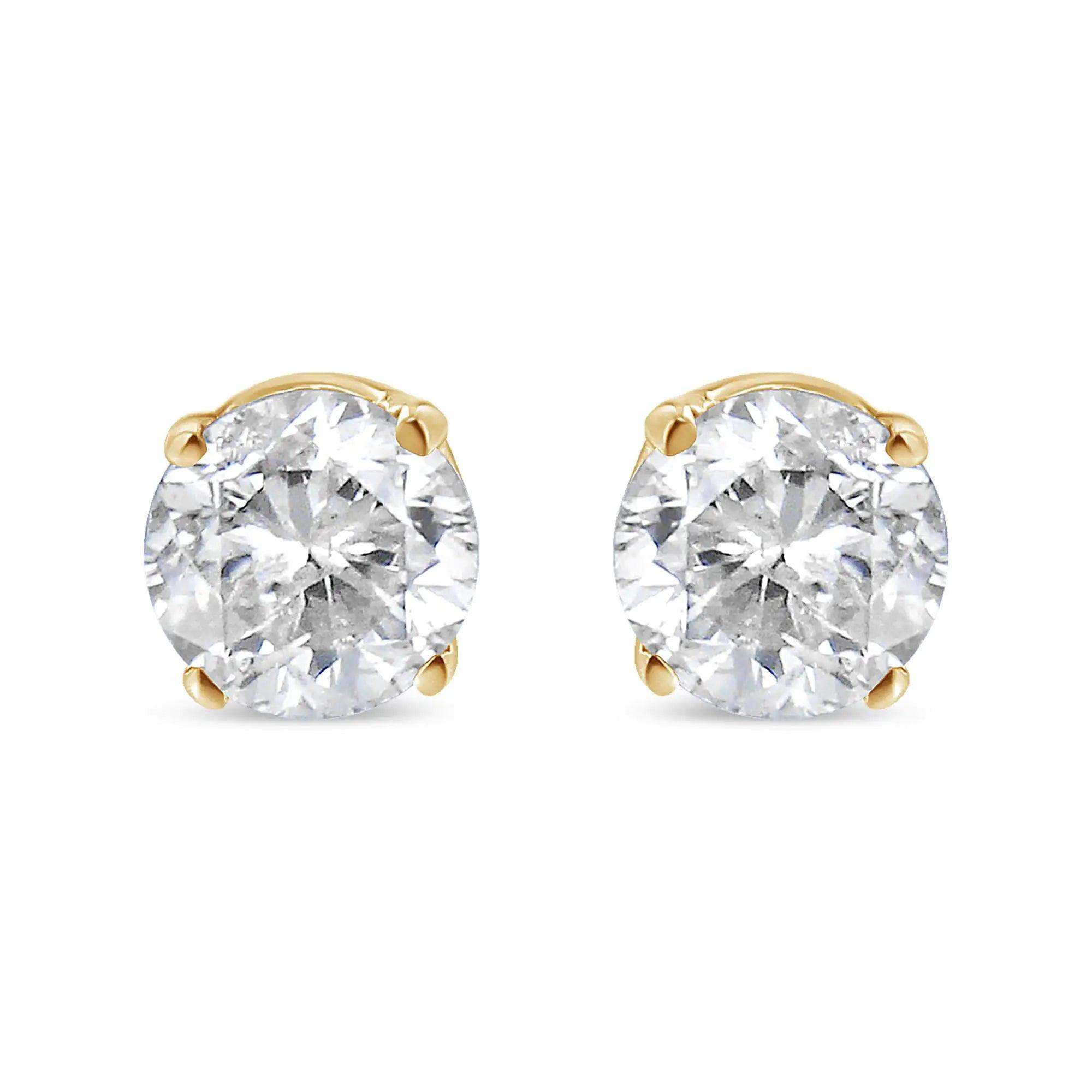 14K Yellow Gold 1/2 Cttw Round-Cut Diamond Solitaire Stud Earrings (O-P Color, SI2-I1 Clarity) - Evallys.com # #