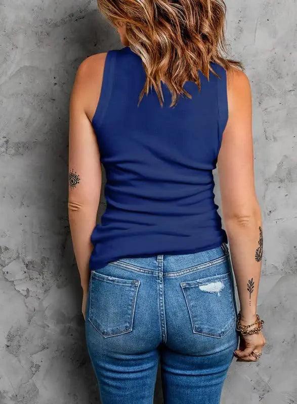 Dokotoo Womens Ladies Ribbed Thick Strap Racerback Tight Slim Fitted Sporty Workout Tank Tops XX-Large Solid2 Royal Blue - Evallys.com # #