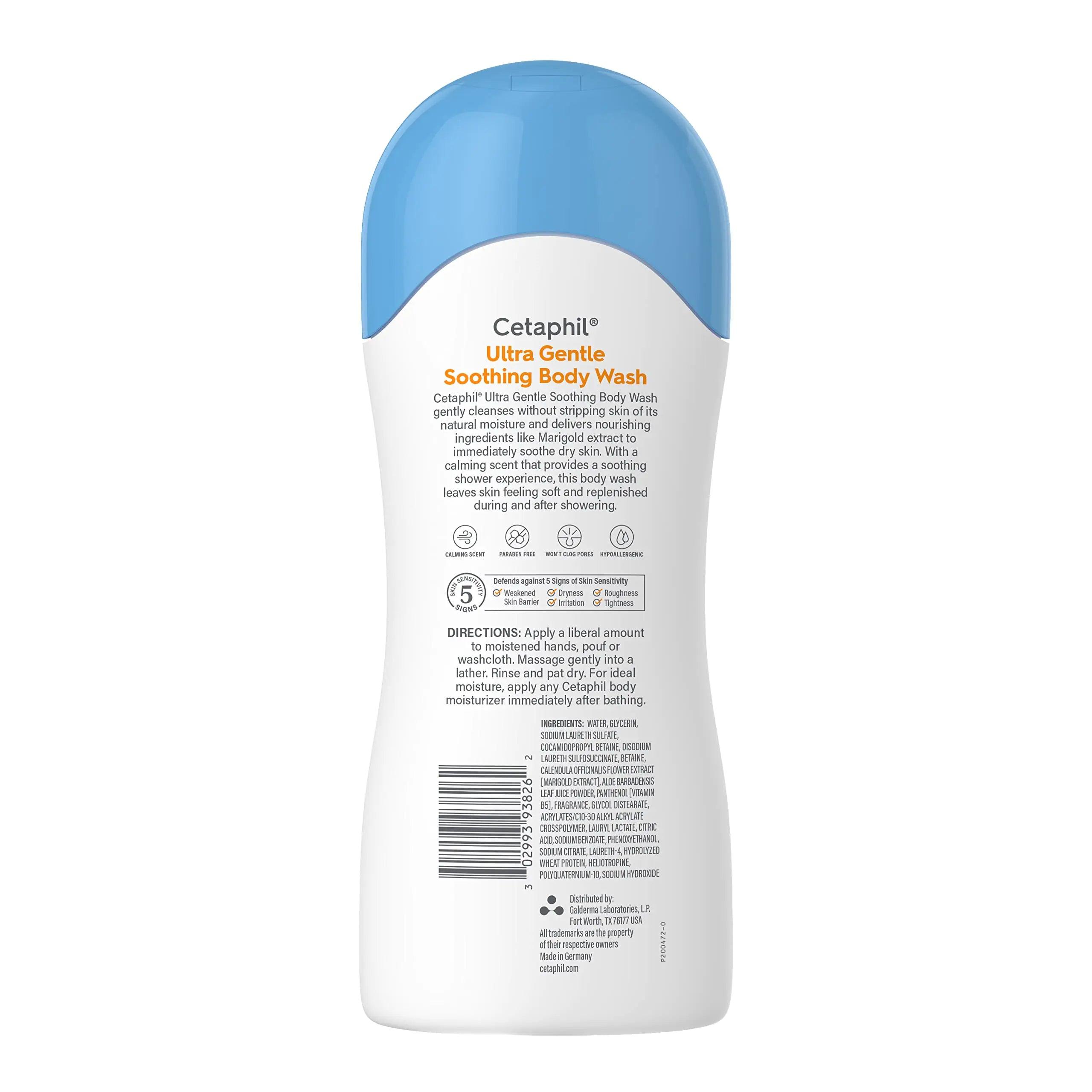 Cetaphil Ultra Gentle Refreshing Body Wash, For Dry to Normal, Sensitive Skin, 16.9oz, with Aloe Vera, Calendula, Vitamin B5, Hypoallergenic, Fragrance Free, Dermatologist Tested - Evallys.com # #