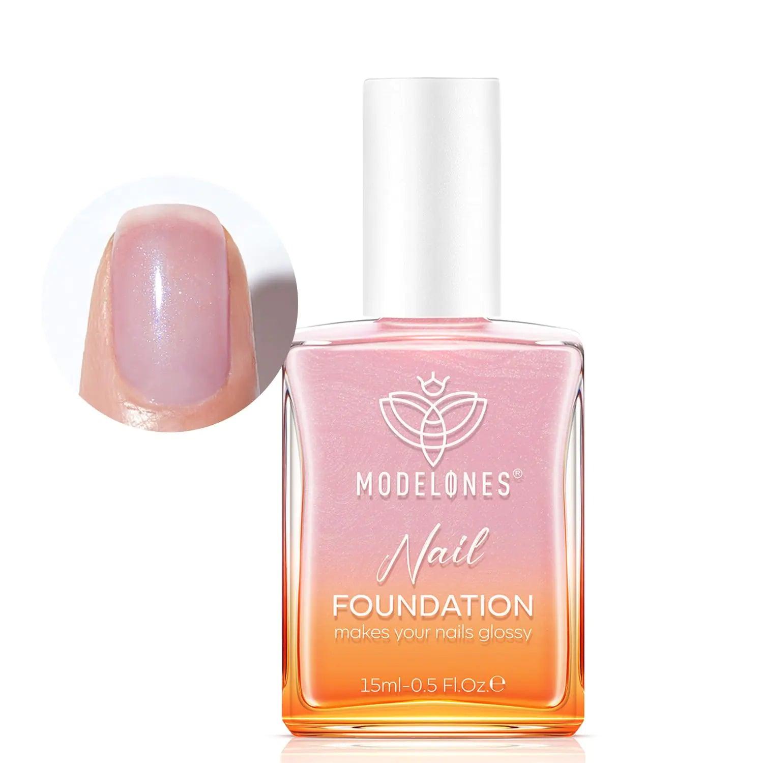 modelones Nail Strengthener, Sparkle Pink Nail Natural Concealer Foundation Polish Air Dry Nail Growth Polish for Damaged Nails Imperfection Masking Gifts for Women 15ml - Evallys.com # #