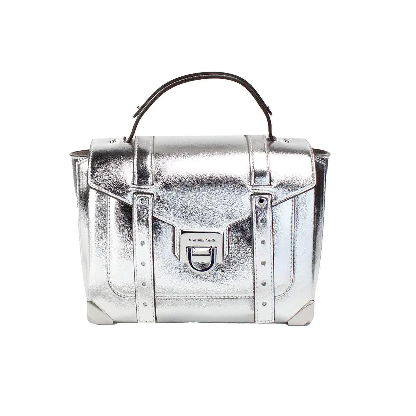 Michael Kors Manhattan Medium Metallic Silver Convertible Satchel - Evallys.com # #