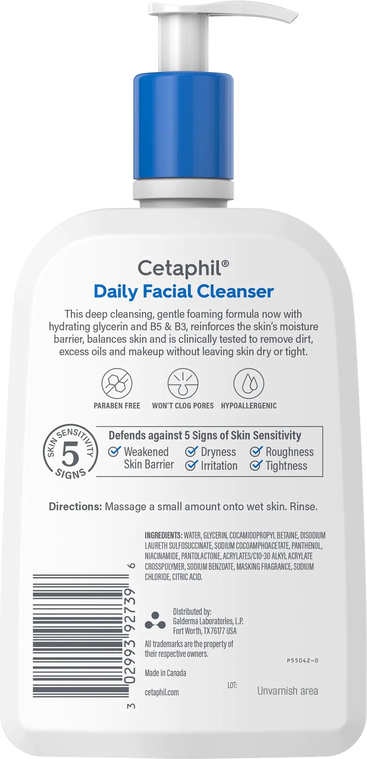 Cetaphil Face Wash, Daily Facial Cleanser for Sensitive, Combination to Oily Skin, NEW 20 oz, Gentle Foaming, Soap Free, Hypoallergenic NEW 20oz - Evallys.com # #