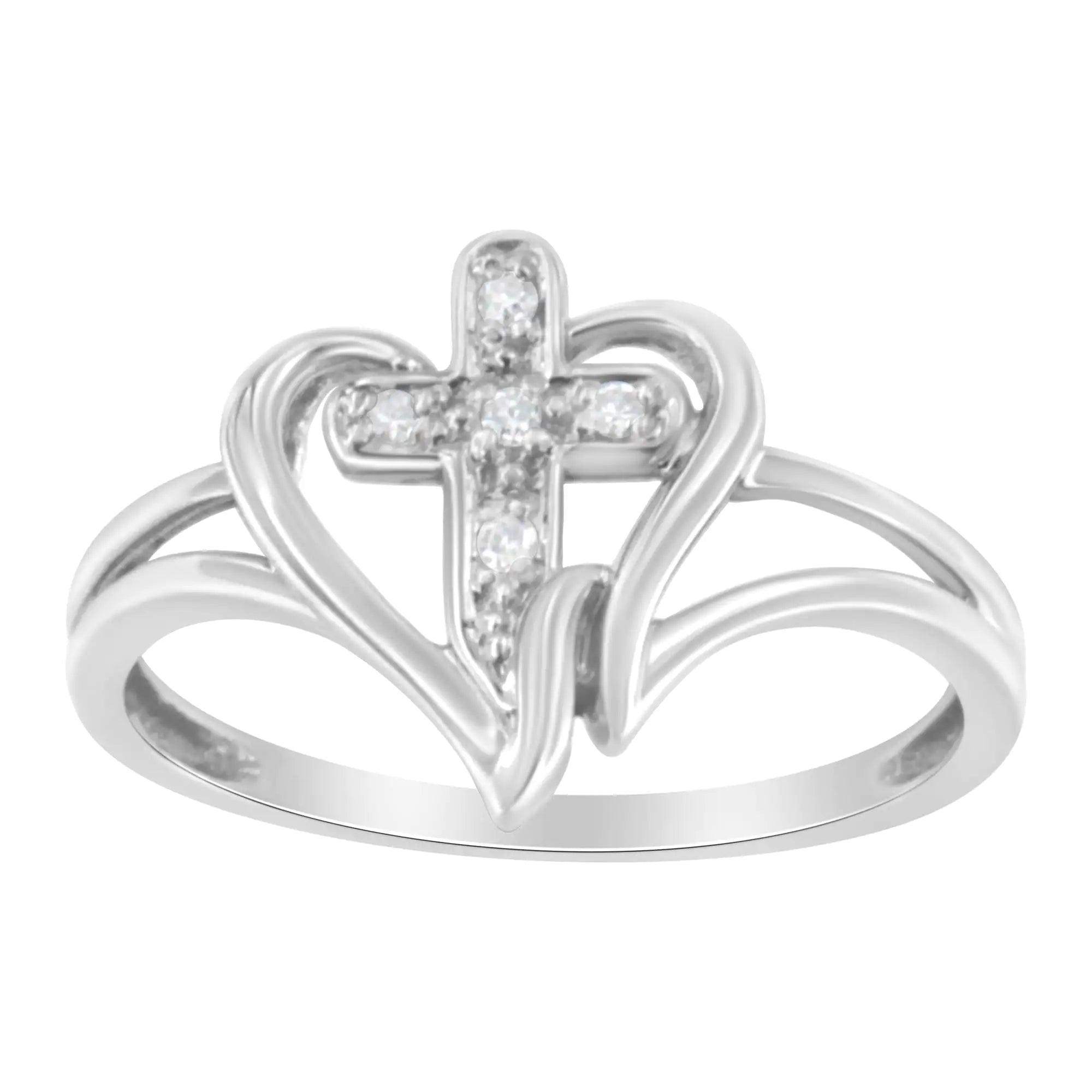 10K White Gold Diamond-Accented Cross & Open Heart Promise Fashion Ring (H-I Color, I1-I2 Clarity) - Evallys.com # #