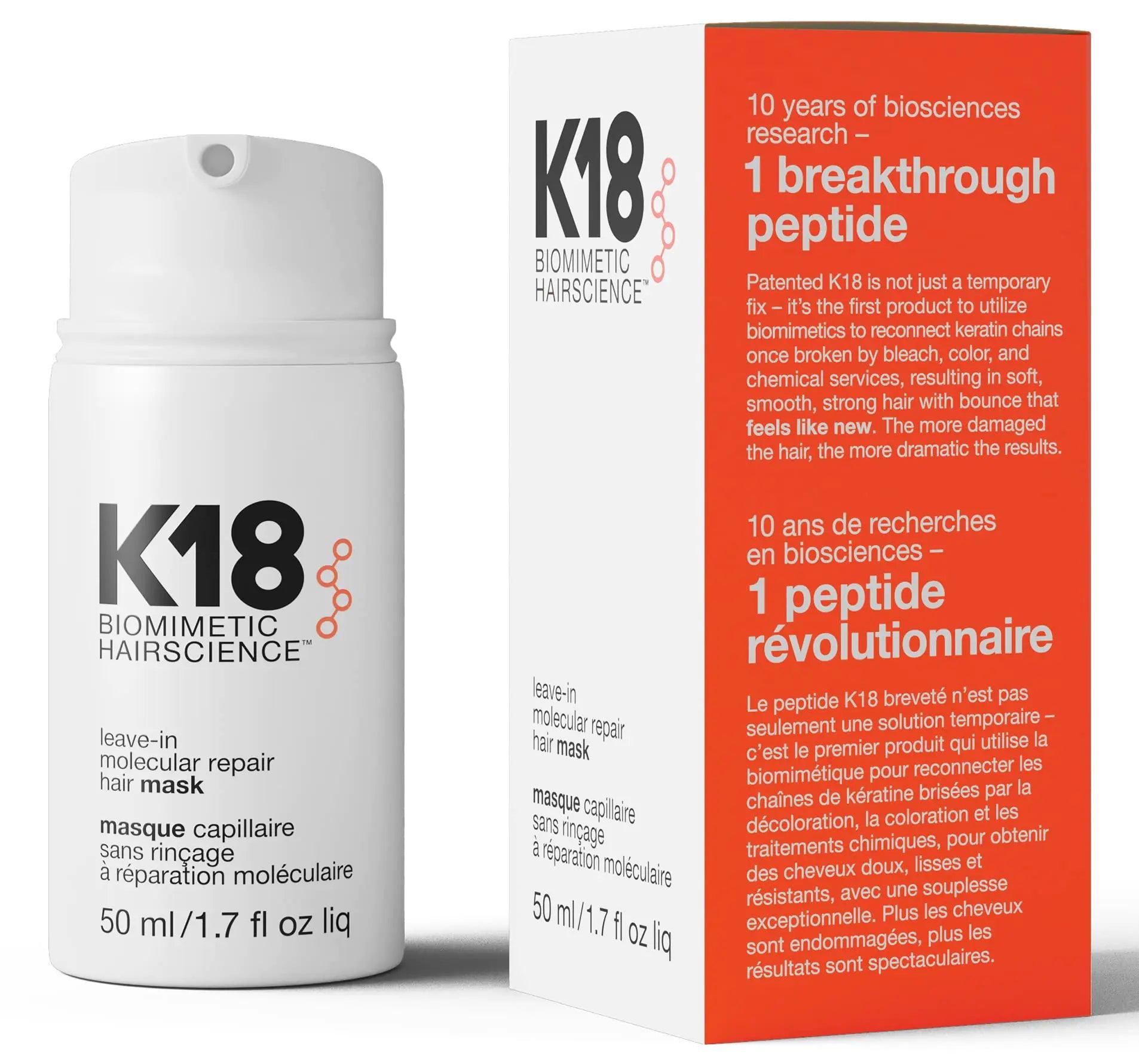 K18 Leave-In Molecular Hair Mask, Repairs Dry or Damaged Hair, Reverse Hair Damage from Bleach, Color, Chemical Services & Heat 50 ml - Evallys.com # #