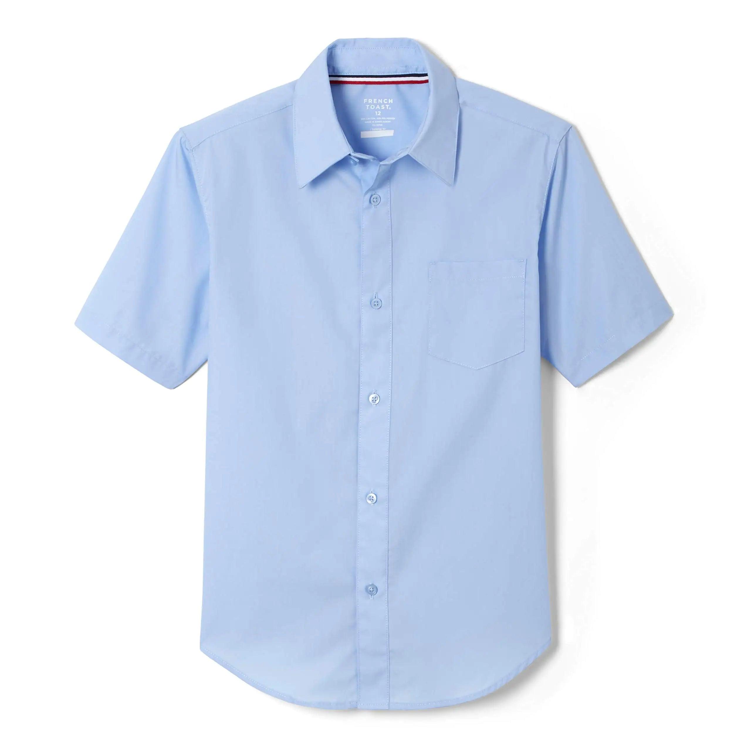 French Toast Boys' Short Sleeve Classic Poplin Dress Shirt (Standard & Husky) Light Blue 6 - Evallys.com # #