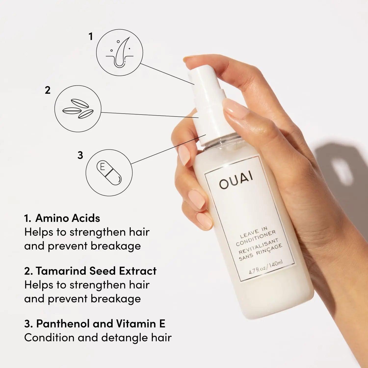 OUAI Leave In Conditioner & Heat Protectant Spray - Prime Hair for Style, Smooth Flyaways, Add Shine and Use as Detangling Spray - No Parabens, Sulfates or Phthalates (1.5 oz) 1.5 Fl Oz (Pack of 1) - Evallys.com # #