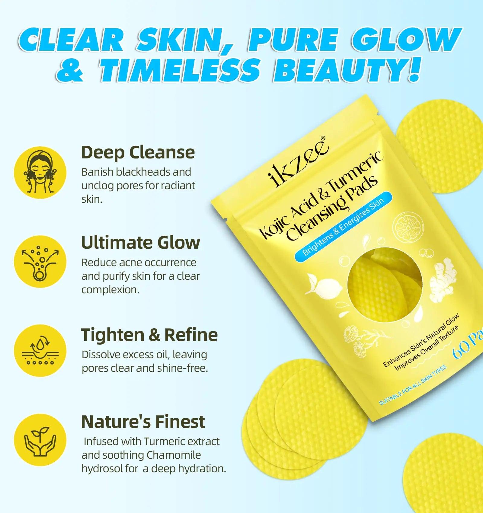 Kojic Acid and Turmeric Cleansing Pads, Turmeric Kojic Acid Lemon Chamomile Pads, Kojic Acid Turmeric Cleansing Pads for Face -60PCS Yellow-60PCS 60 Count (Pack of 1) - Evallys.com # #