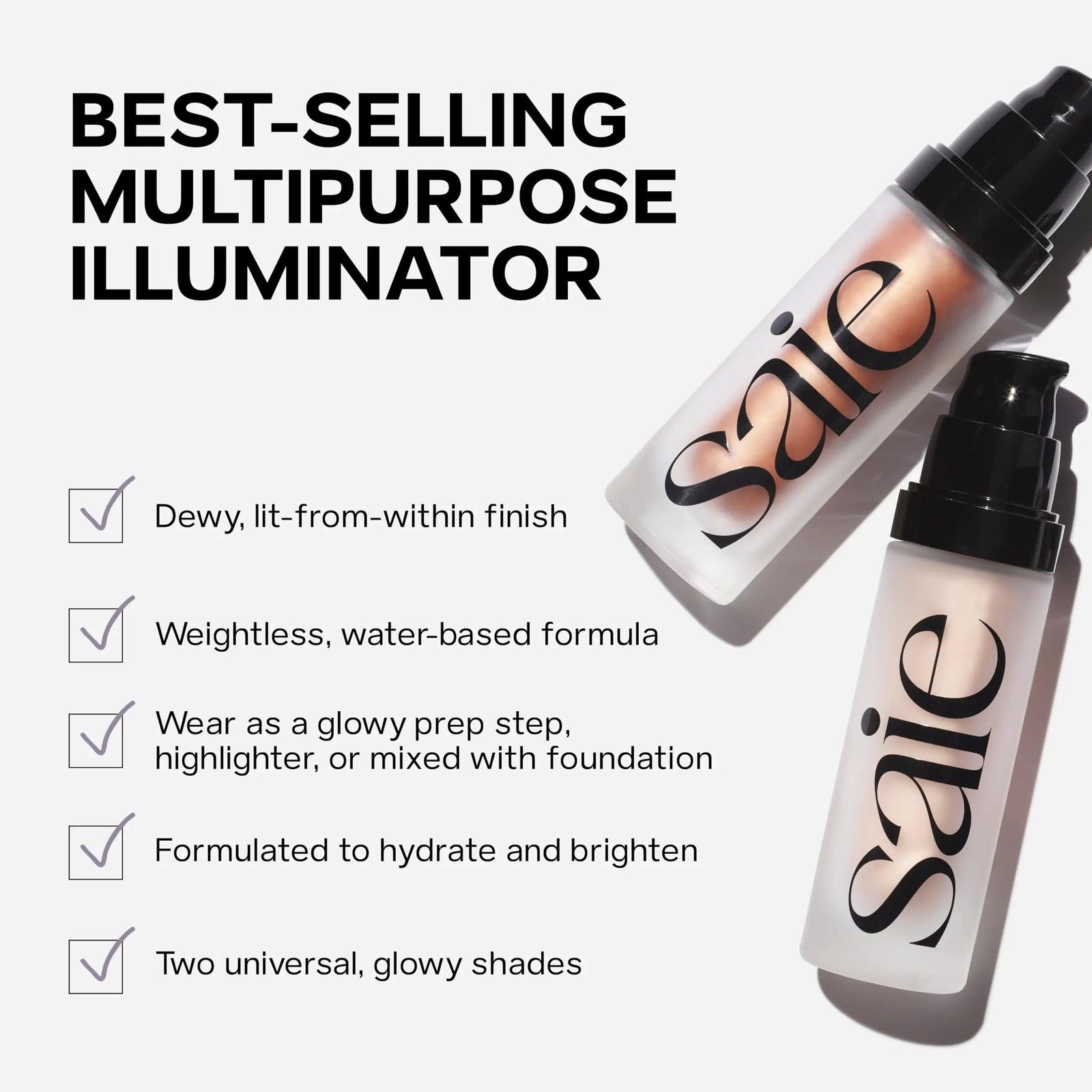 Saie Mini Glowy Super Gel Lightweight Illuminator - Luminizer + Makeup Primer for Glowing Skin - Enriched with Vitamin C + Hydrating Squalane Oil - Wear Alone or Under Makeup - Sunglow (0.5 oz) 02 - Sunglow 0.5 Ounce (Pack of 1) - Evallys.com # #