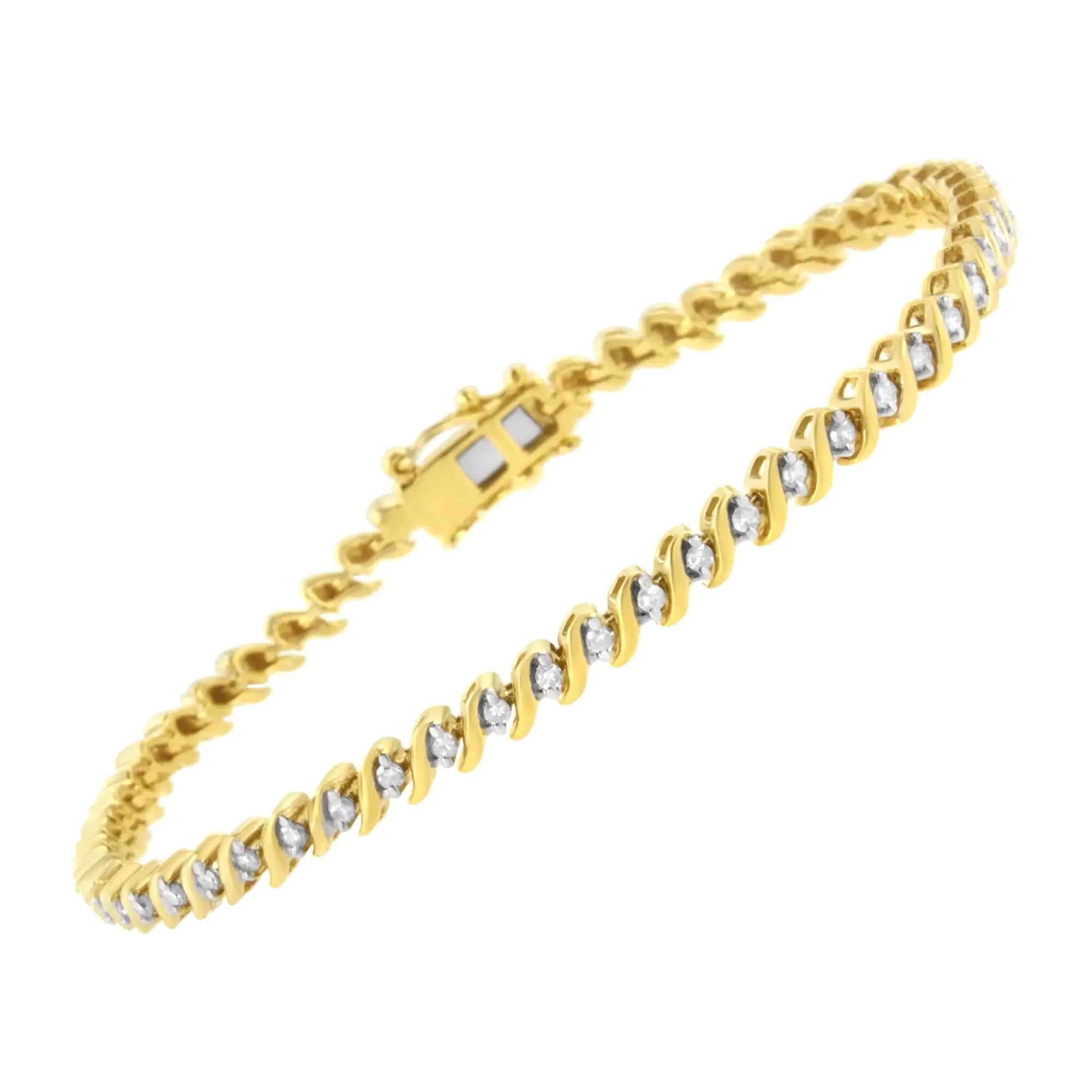 10K Yellow Gold Plated .925 Sterling Silver 1/2 Cttw 2-Prong Set Diamond S Link Tennis Bracelet (I-J Color, I3 Clarity)- 7.25" - Evallys.com # #