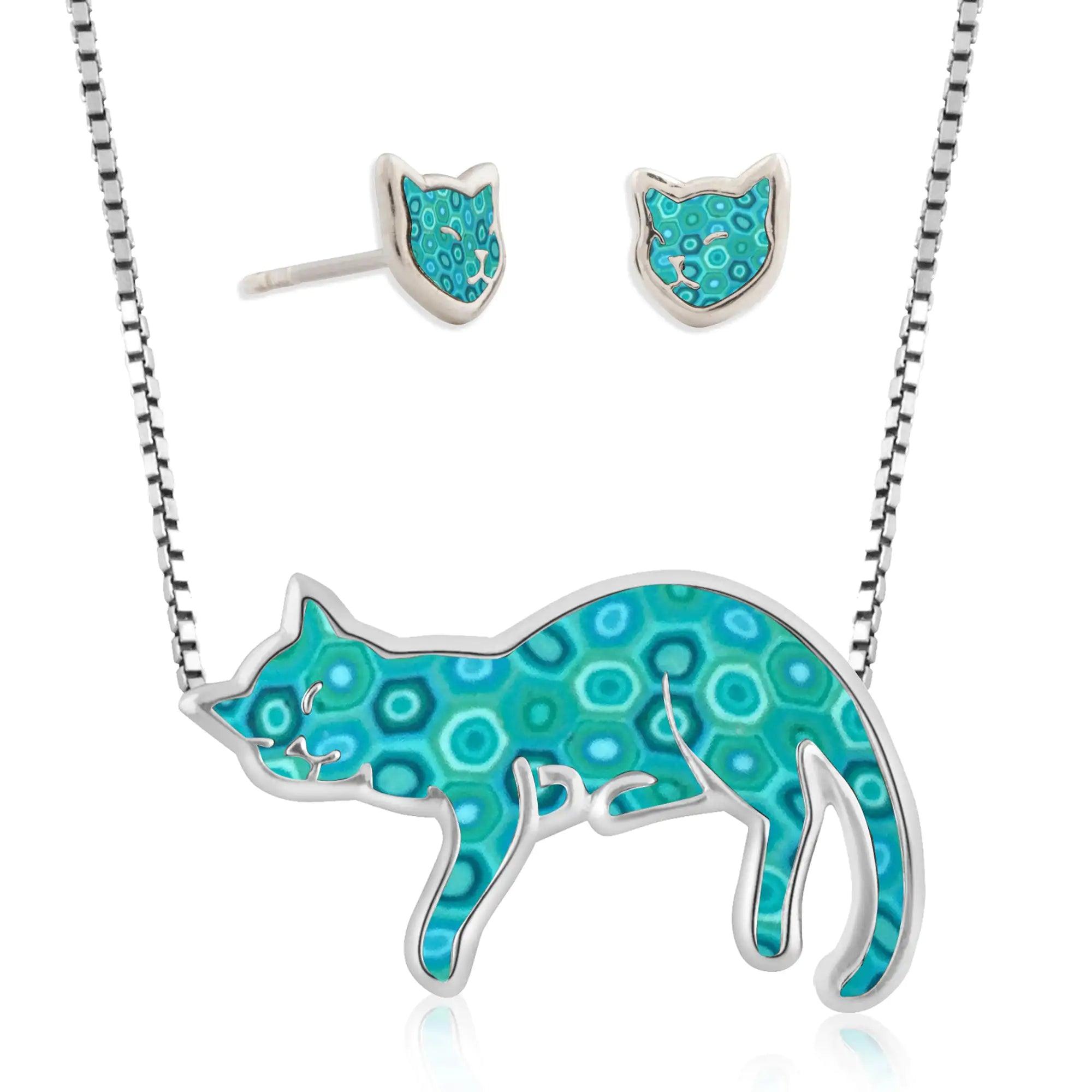 Cat Necklace and Earrings Set - Evallys.com