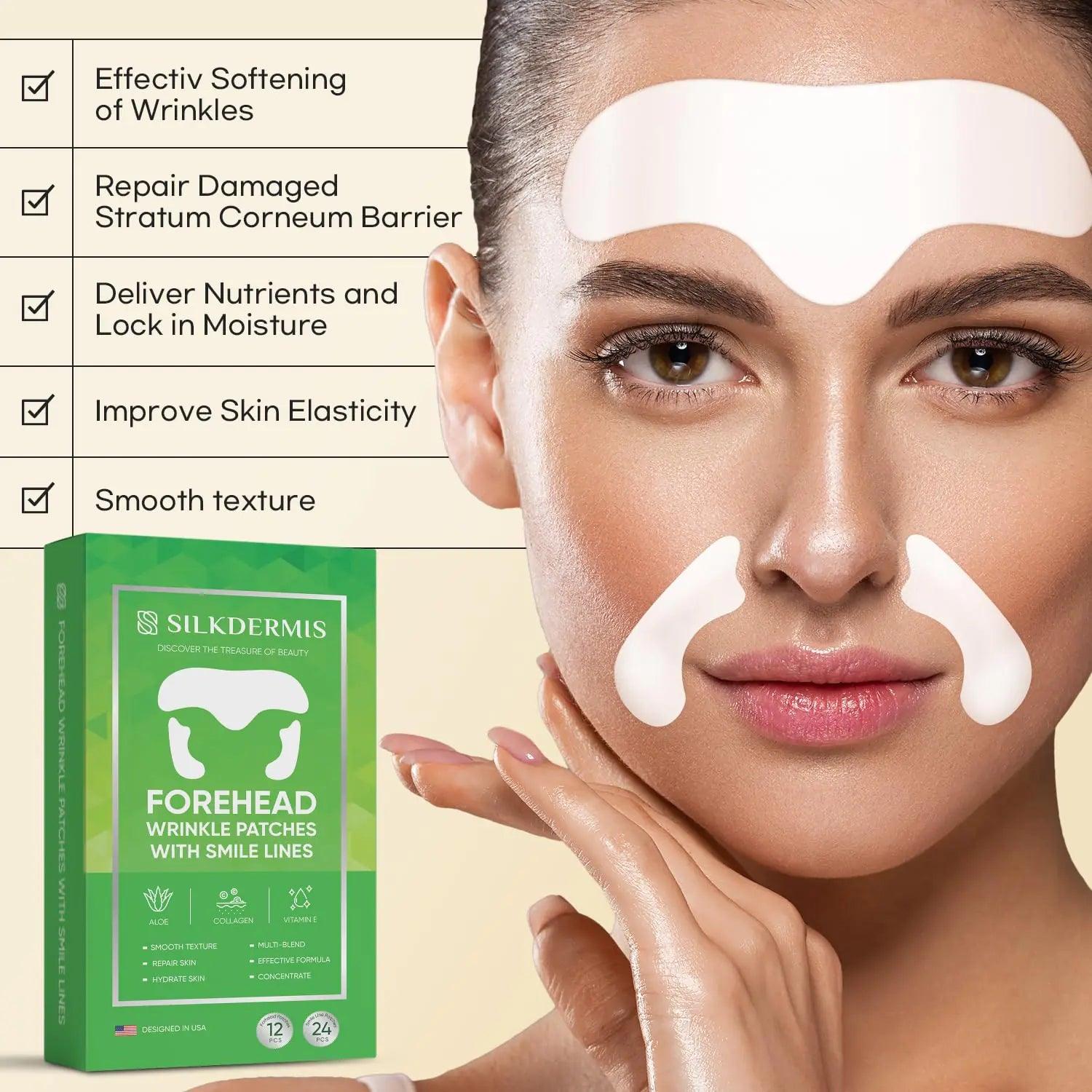 Forehead Wrinkle Patches 12Pcs with Smile Line Patches 24Pcs with Aloe, Collagen, Vitamin E, Forehead Wrinkles Treatment and Smile Lines Treatment 3 Count (Pack of 12) - Evallys.com # #