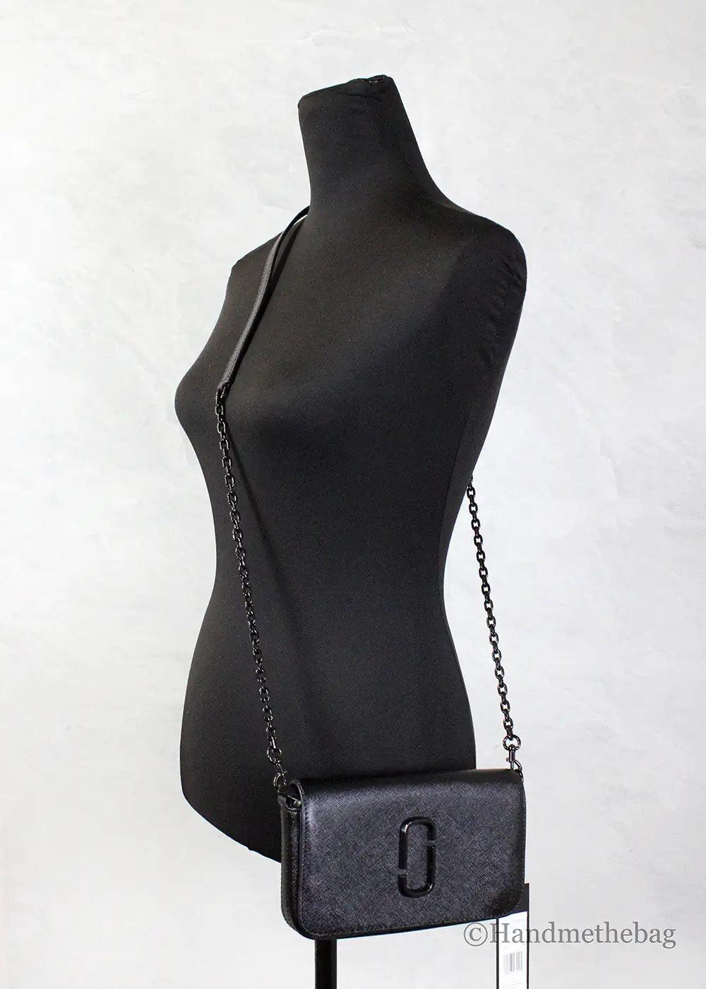 Marc Jacobs The Snapshot Black Leather Chain Crossbody - Evallys.com # #