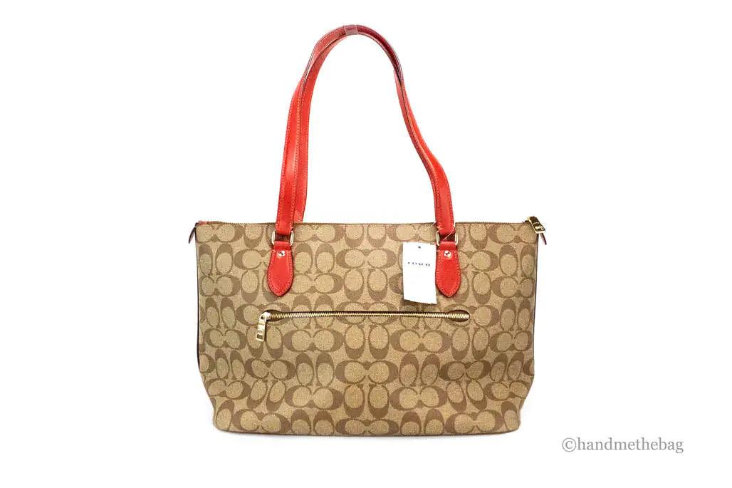 Coach Gallery Khaki Red Signature Coated Canvas Tote Bag - Evallys.com # #