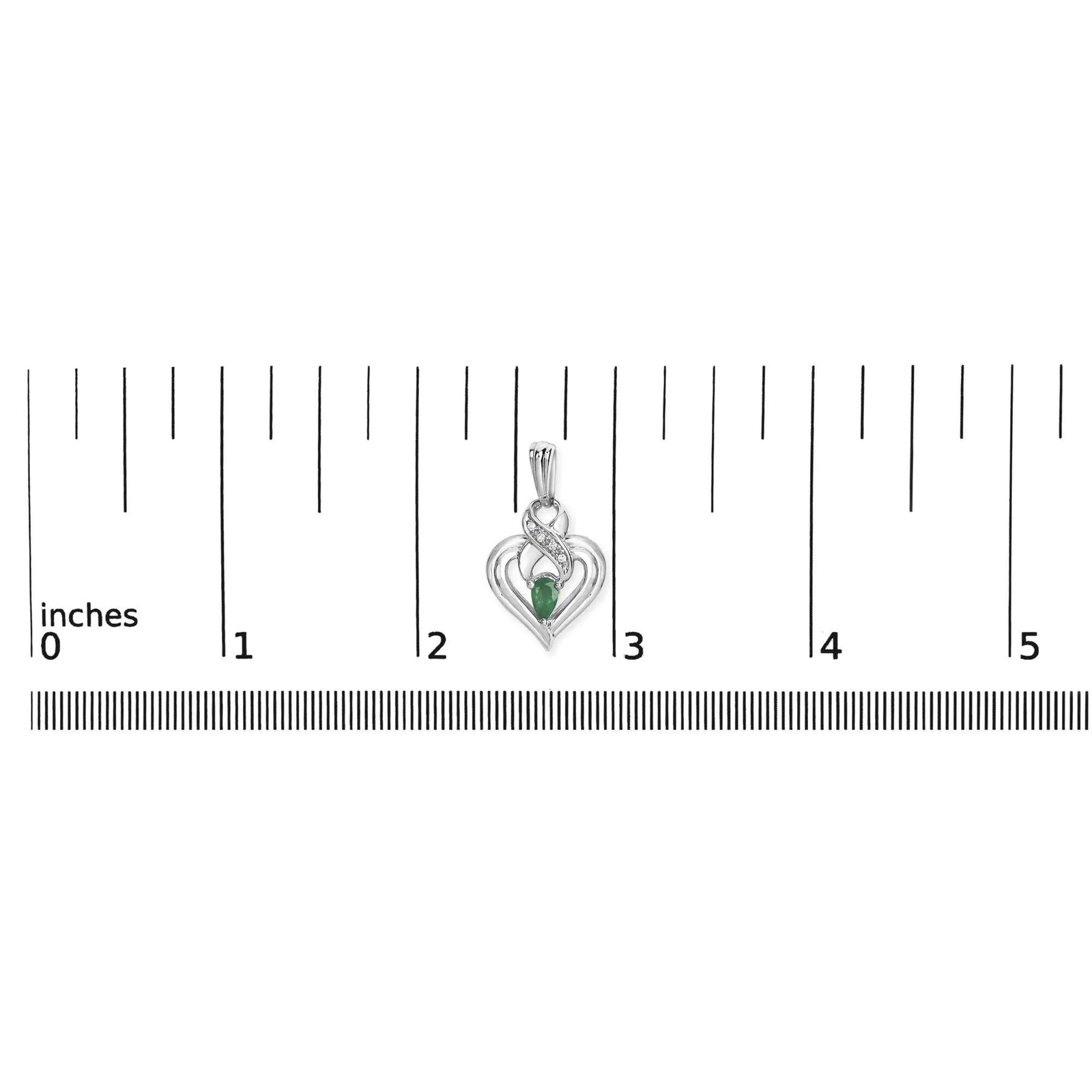 .925 Sterling Silver 5x3mm Pear Emerald Gemstone with Diamond Accent Heart Dangle Stud Earrings (H-I Color, SI1-SI2 Clarity) - Evallys.com # #