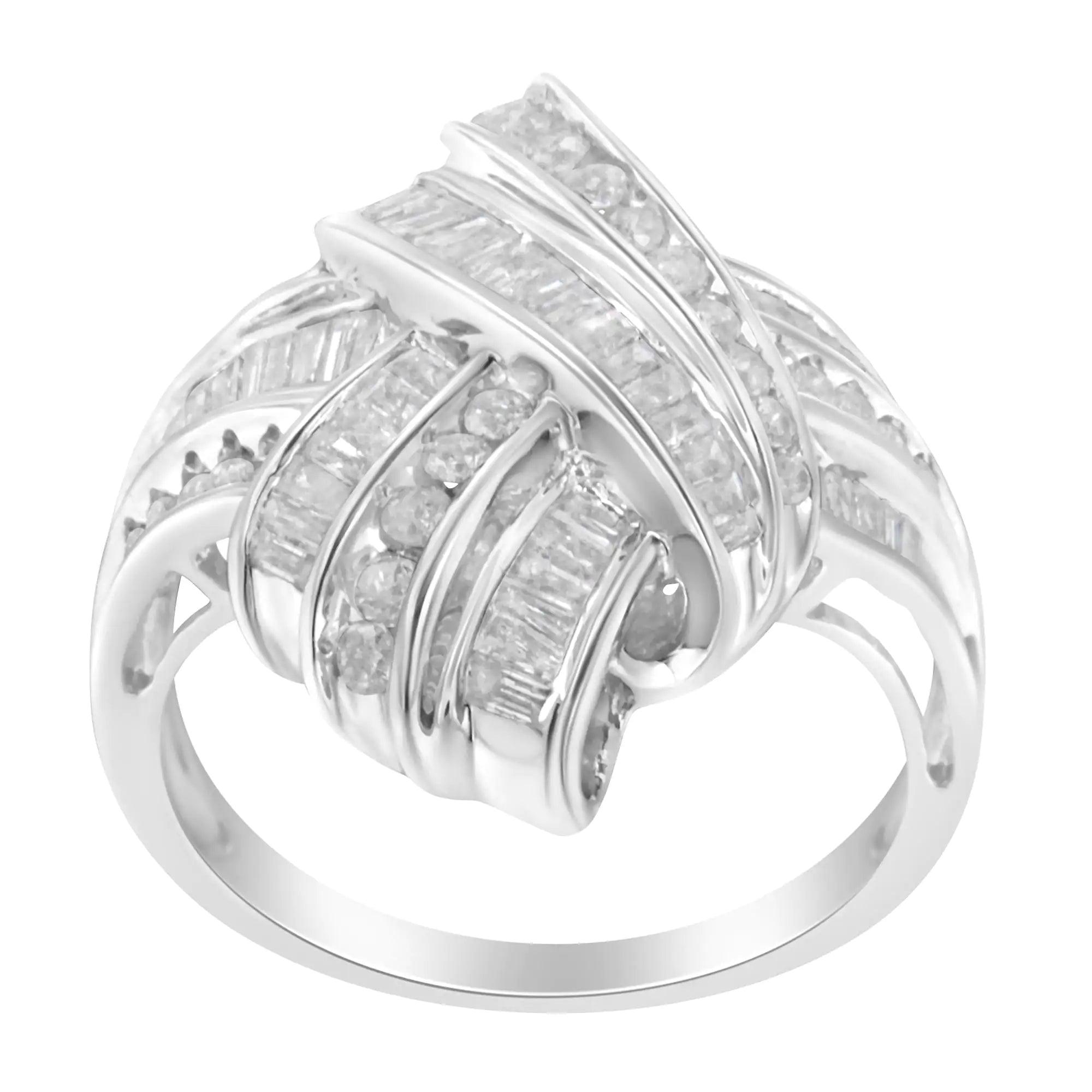 .925 Sterling Silver Diamond Bypass Cocktail Ring (1 Cttw, I-J Color, I2-I3 Clarity) - Evallys.com # #