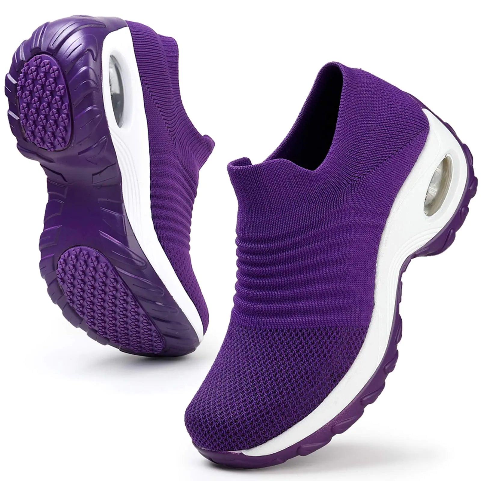 HKR Women's Walking Shoes Arch Support Non Slip Work Shoes Breathable Knit Upper Lightweight for Plantar Fasciitis 6.5 Purple - Evallys.com # #