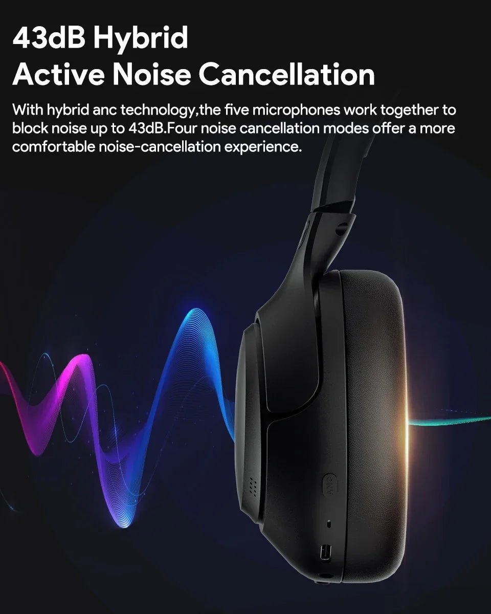 QCY H3 ANC Wireless Headphones Bluetooth 5.4 Hi - Res Audio Over Ear Headset 43dB Hybrid Active Noise Cancellation Earphones 60H - Evallys.com