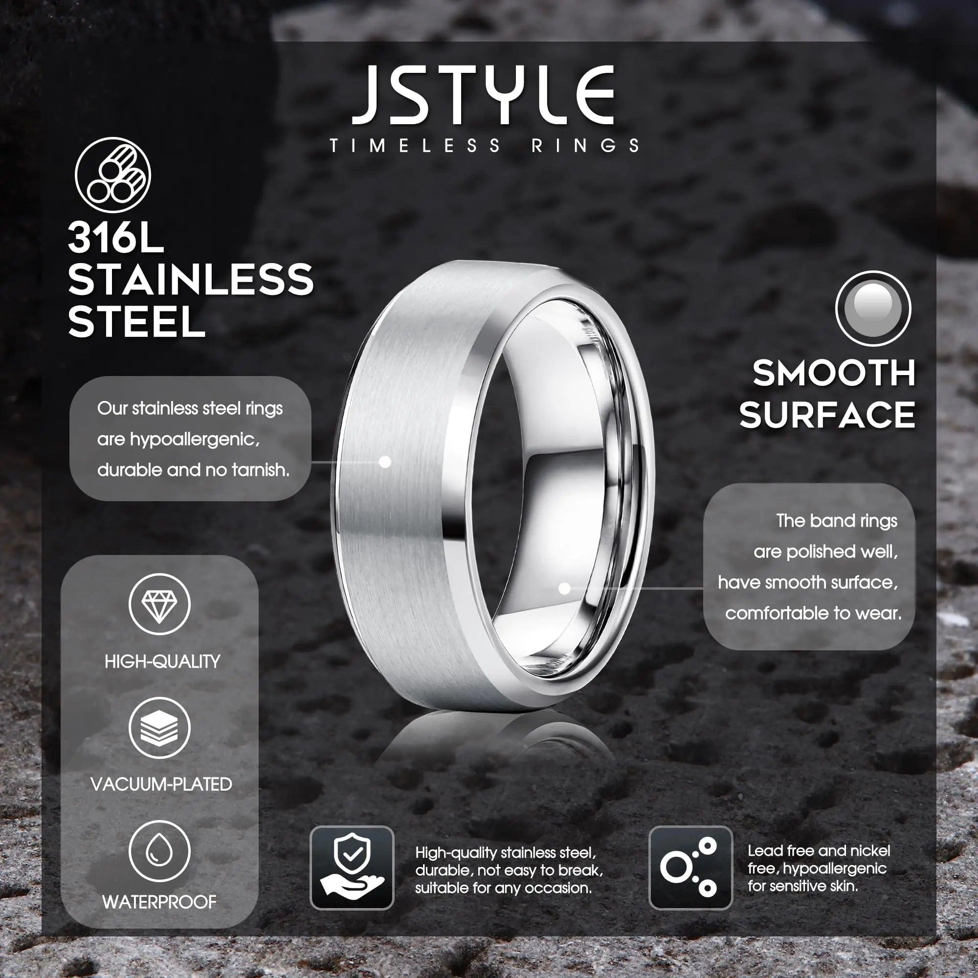 Jstyle Stainless Steel Rings for Men Wedding Ring Cool Simple Band 8MM Width 3 Pcs A Set 13 - Evallys.com # #