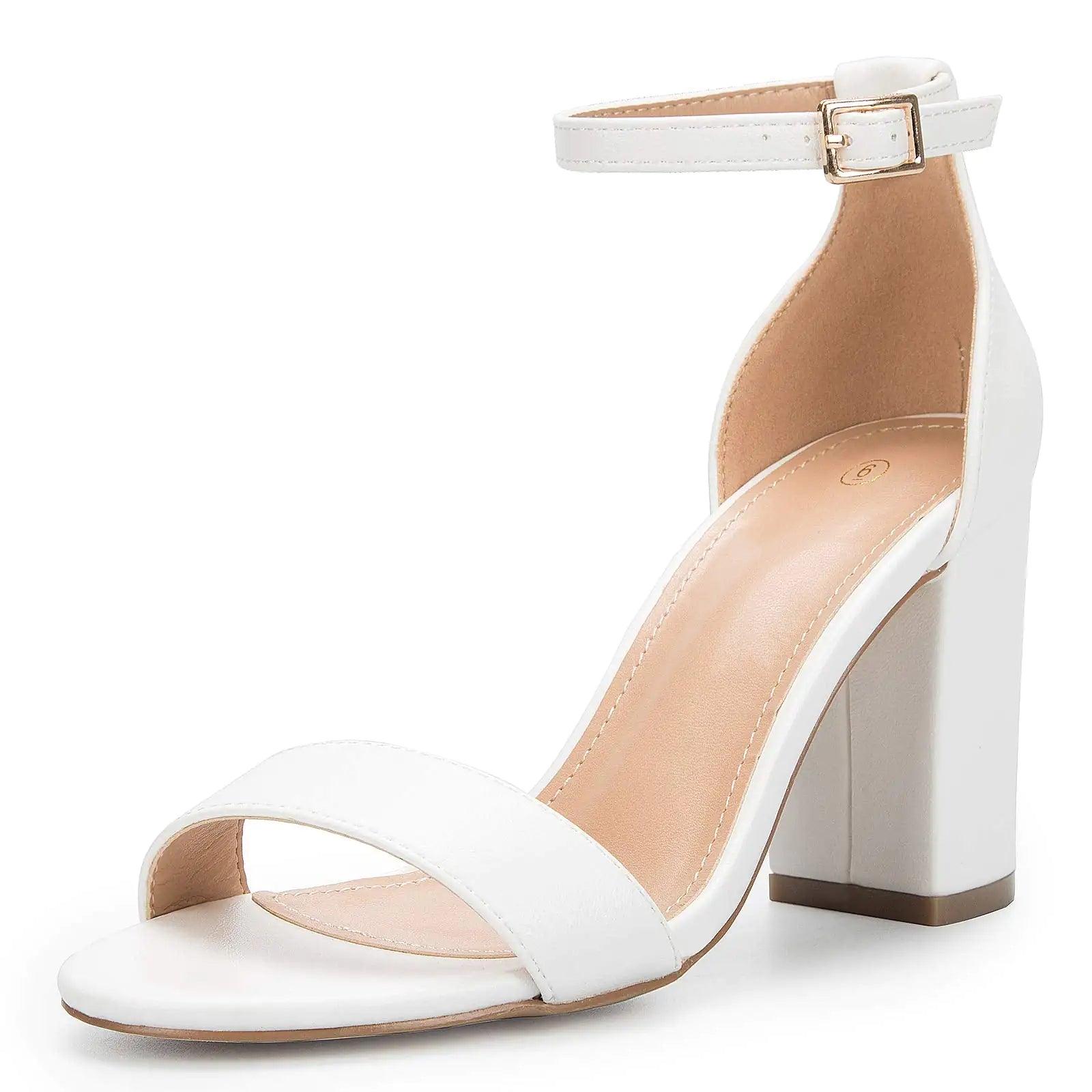 COASIS Women's Chunky Block Heels Open Toe Ankle Strap 3.5 Inch Heeled Sandals 8 White - Evallys.com # #