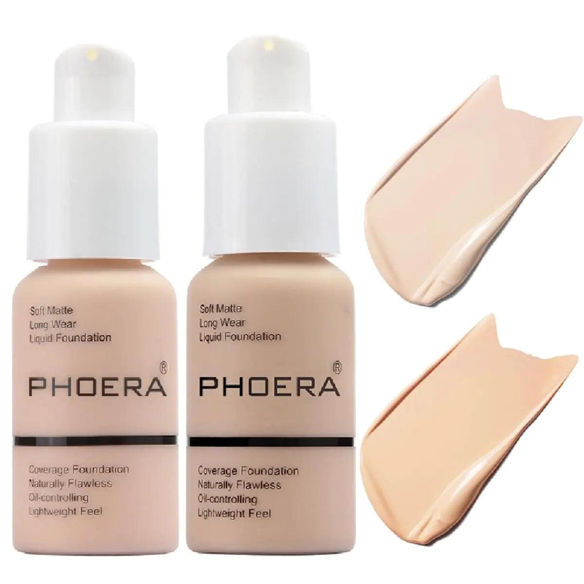 2 Pack PHOERA Foundation 101- Porcelain and102- Nude, Flawless Soft Matte Liquid Foundation 24 HR Oil Control Concealer Foundation Makeup 1 Ounce (Pack of 1) ﻿ 101 Porcelain and 102 Nud - Evallys.com # #