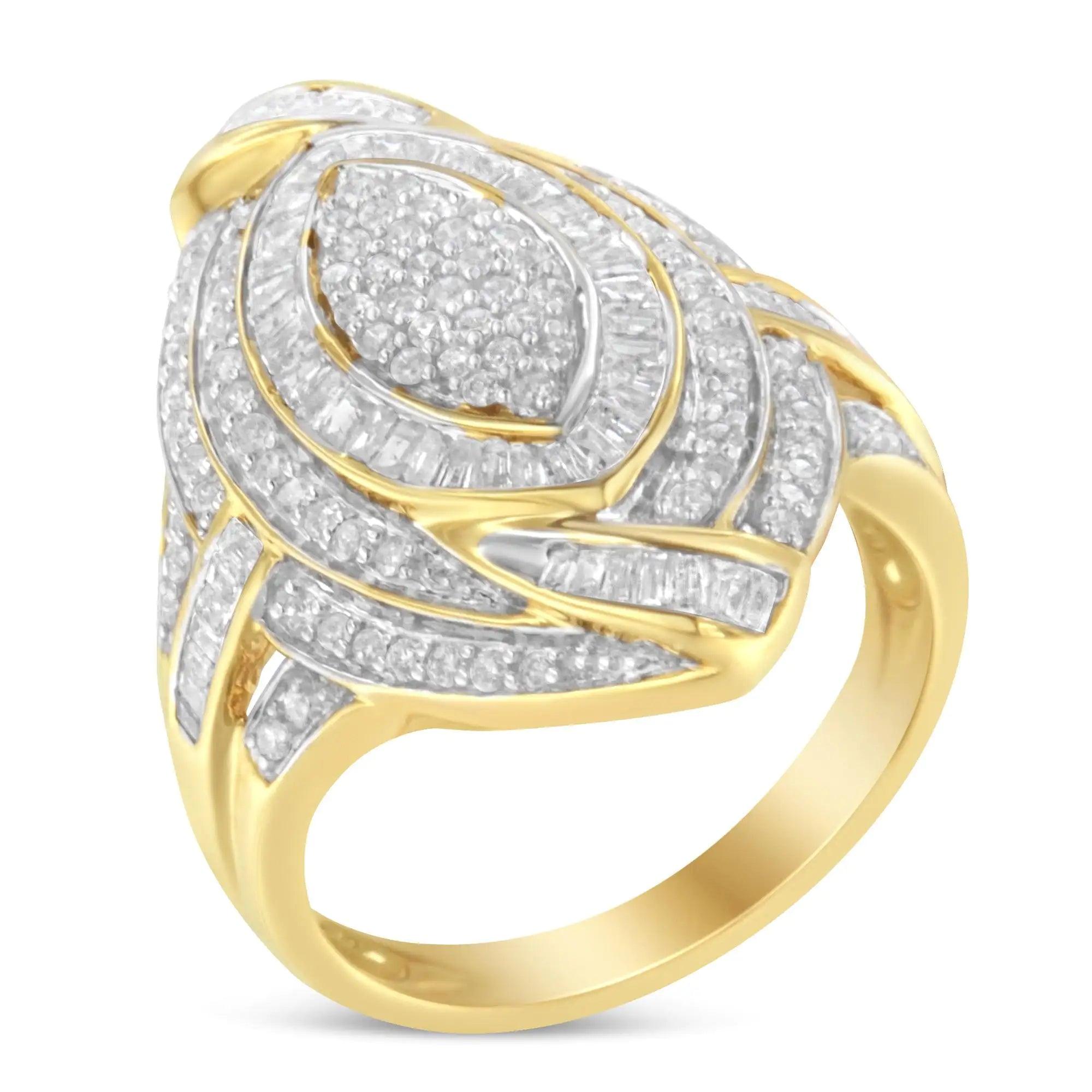 10K Yellow Gold Plated .925 Sterling Silver & 1-1/5 Cttw Diamond Marquise Shaped Cluster Cocktail Fashion Ring (I-J Color, I2-I3 Clarity) - Evallys.com # #