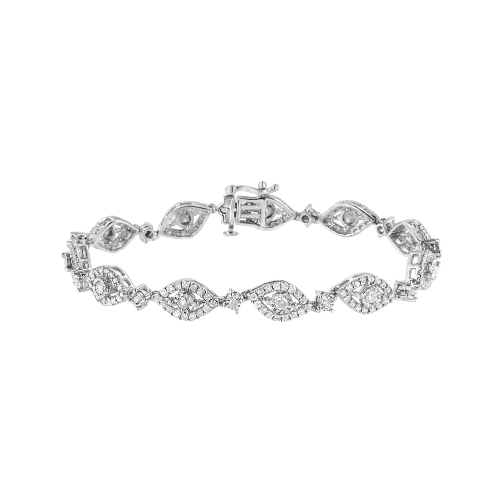 .925 Sterling Silver 2 1/2 Cttw Diamond Pear Shaped and Bezel Link Bracelet (I-J Color, I2-I3 Clarity) - 7.5 