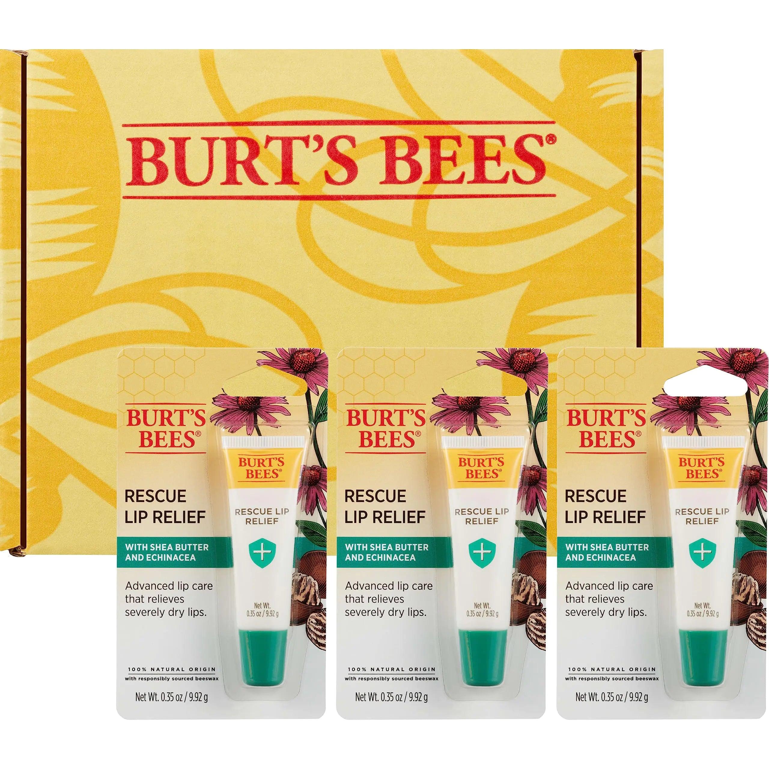 Burt's Bees Rescue Lip Relief Lip Balm, With Shea Butter and Echinacea, Tint-Free, Natural Origin Lip Care, 3 Tubes, 0.35 oz. Rescue Relief 0.35 Ounce (Pack of 3) - Evallys.com # #