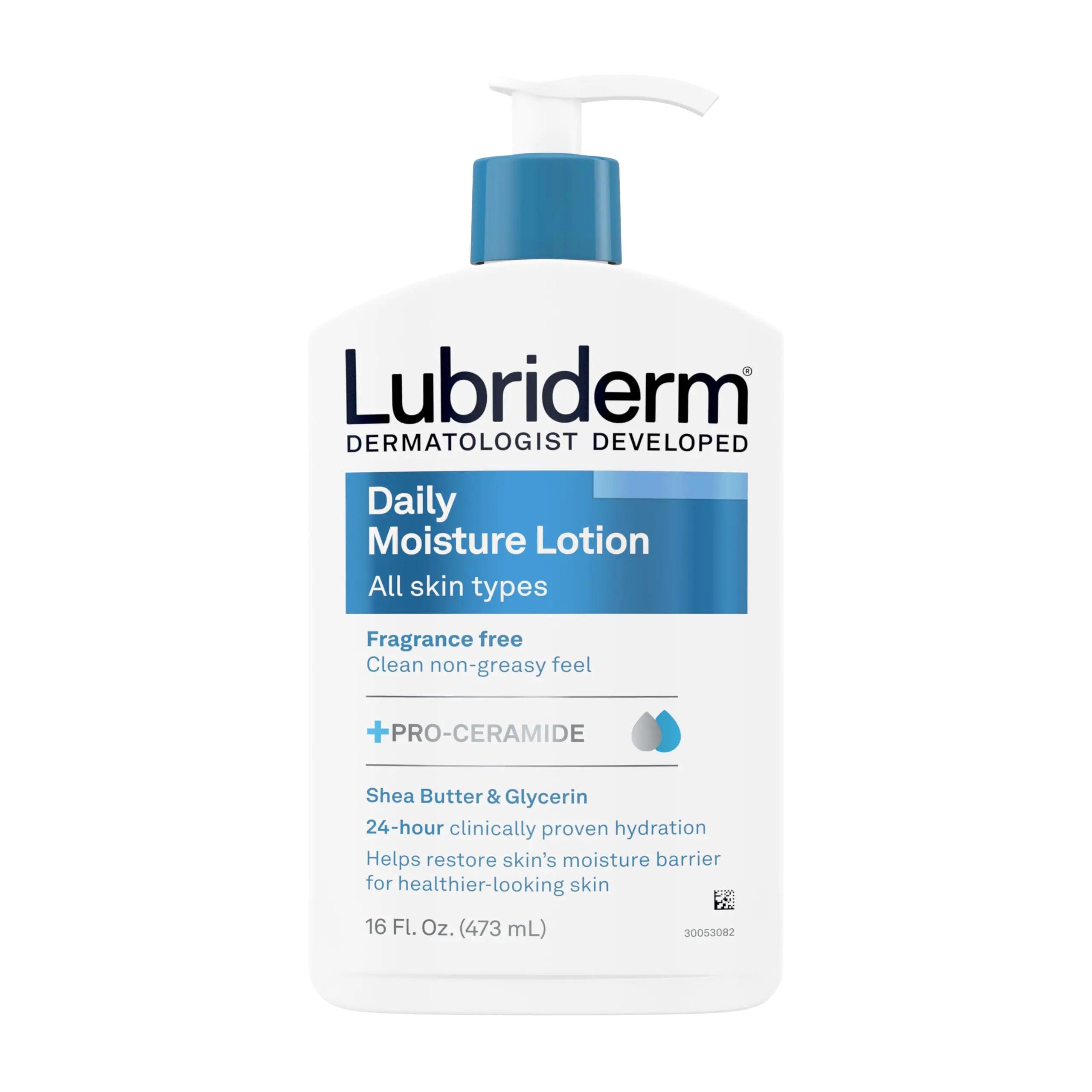 Lubriderm Fragrance Free Daily Moisture Lotion + Pro-Ceramide, Shea Butter & Glycerin, Face, Hand & Body Lotion for Sensitive Skin, Hydrating Lotion for Healthier-Looking Skin, 16 fl. oz - Evallys.com # #