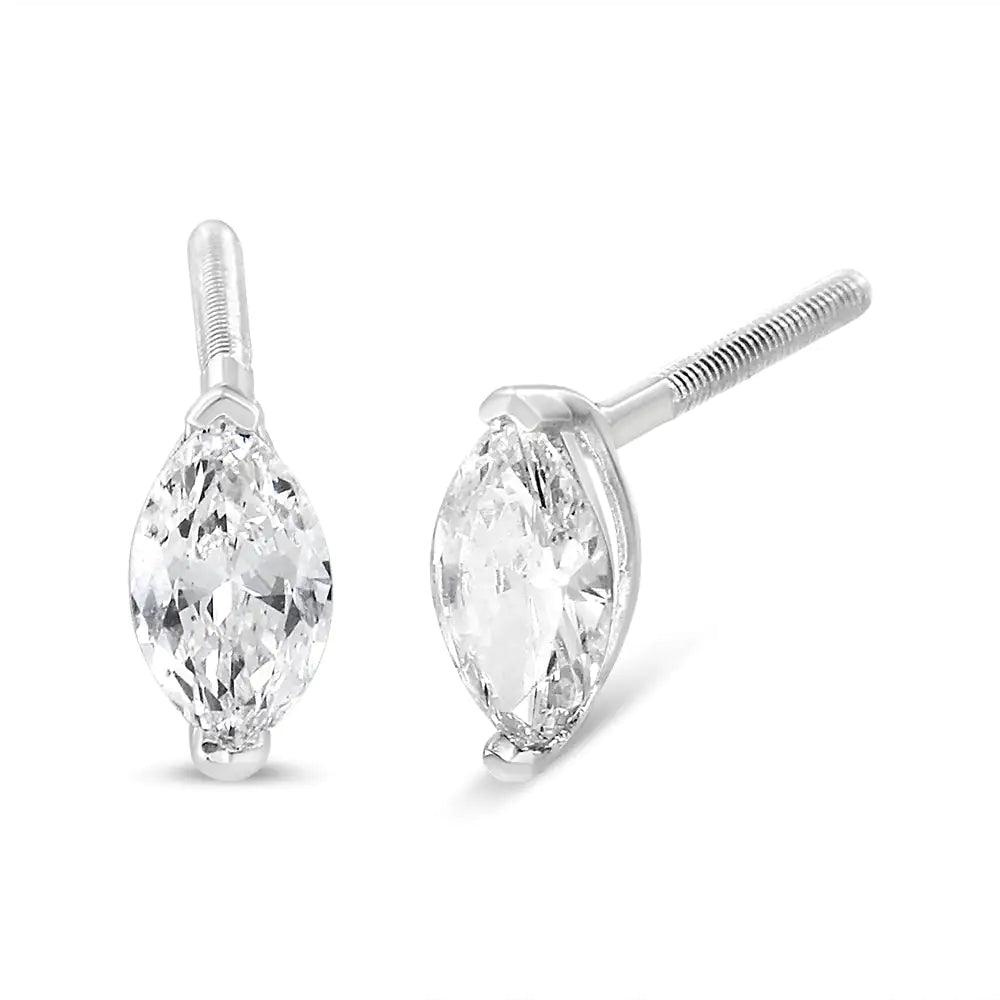 14K White Gold 1/2 Cttw 2 Prong Set Marquise Solitaire Lab Grown Diamond Stud Earrings (F-G Color, VS2-SI1 Clarity) - Evallys.com # #