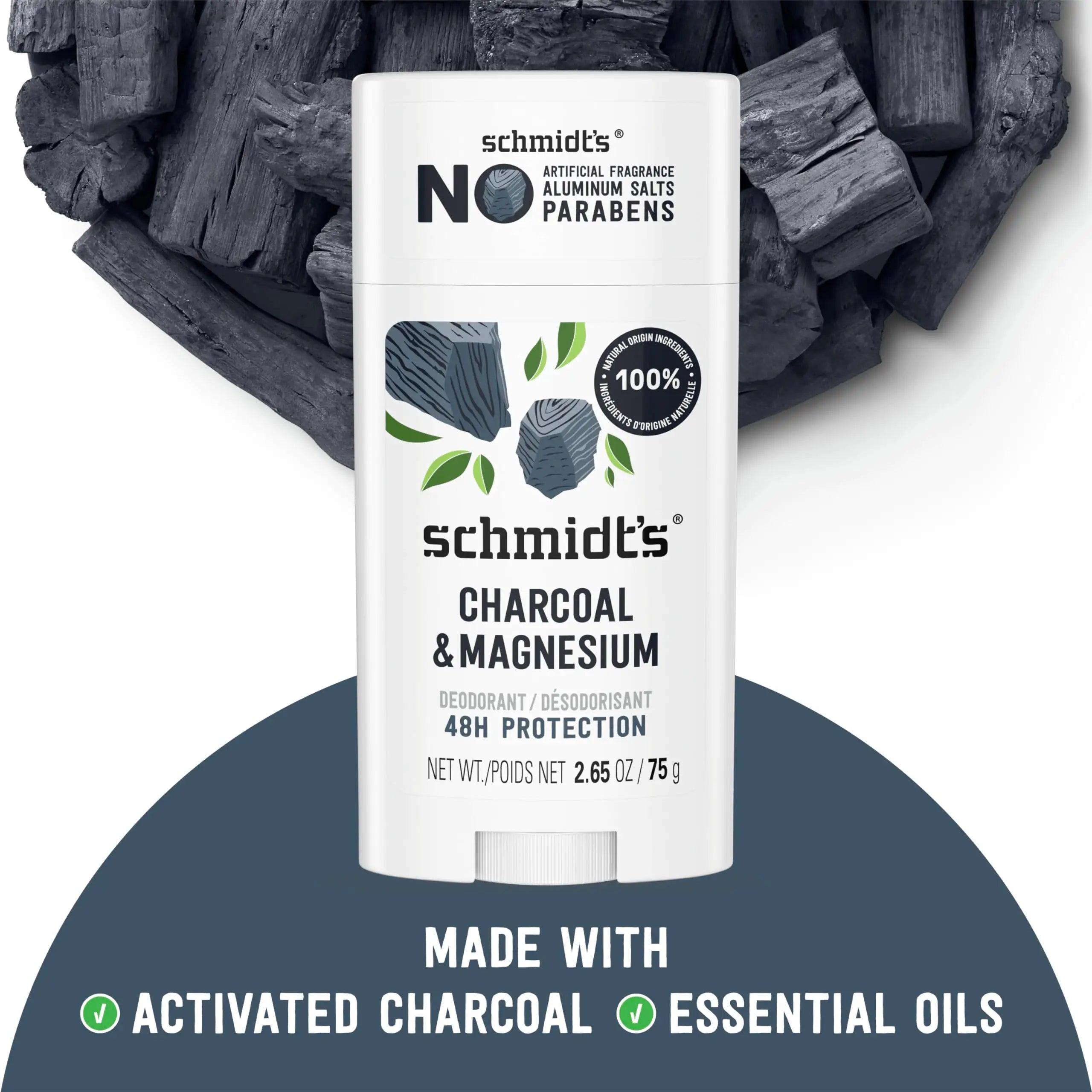 Schmidt's Aluminum-Free Vegan Deodorant Charcoal & Magnesium with 48 Hour Odor Protection, 2 Count for Women and Men, Natural Ingredients, Cruelty-Free, 2.65 oz, Pack of 2 - Evallys.com # #