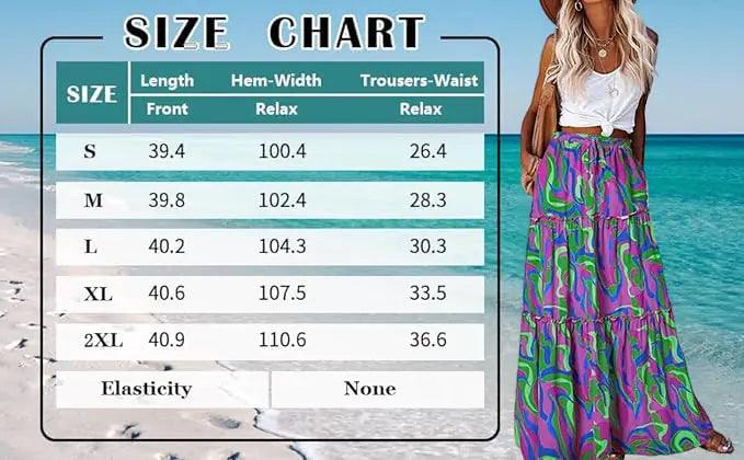 EARKOHA Womens Casual High Waist Tie Paisley Print Long Maxi Skirt with Pockets Purple Green XX-Large - Evallys.com # #