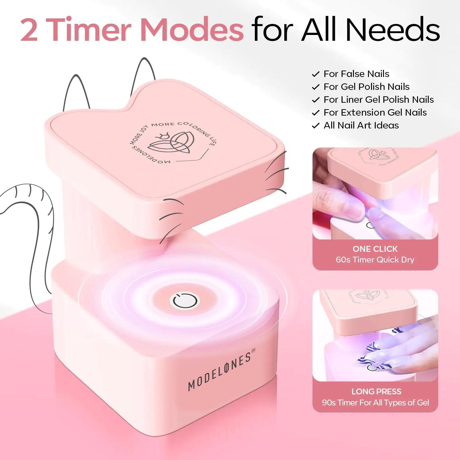 modelones Mini UV Light for Gel Nails, Small Nail Cure Light, Flash Cure Light for Gel x Nails, LED Nail Lamp, Portable USB Nail Light for Fast Curing, Pink - Evallys.com # #