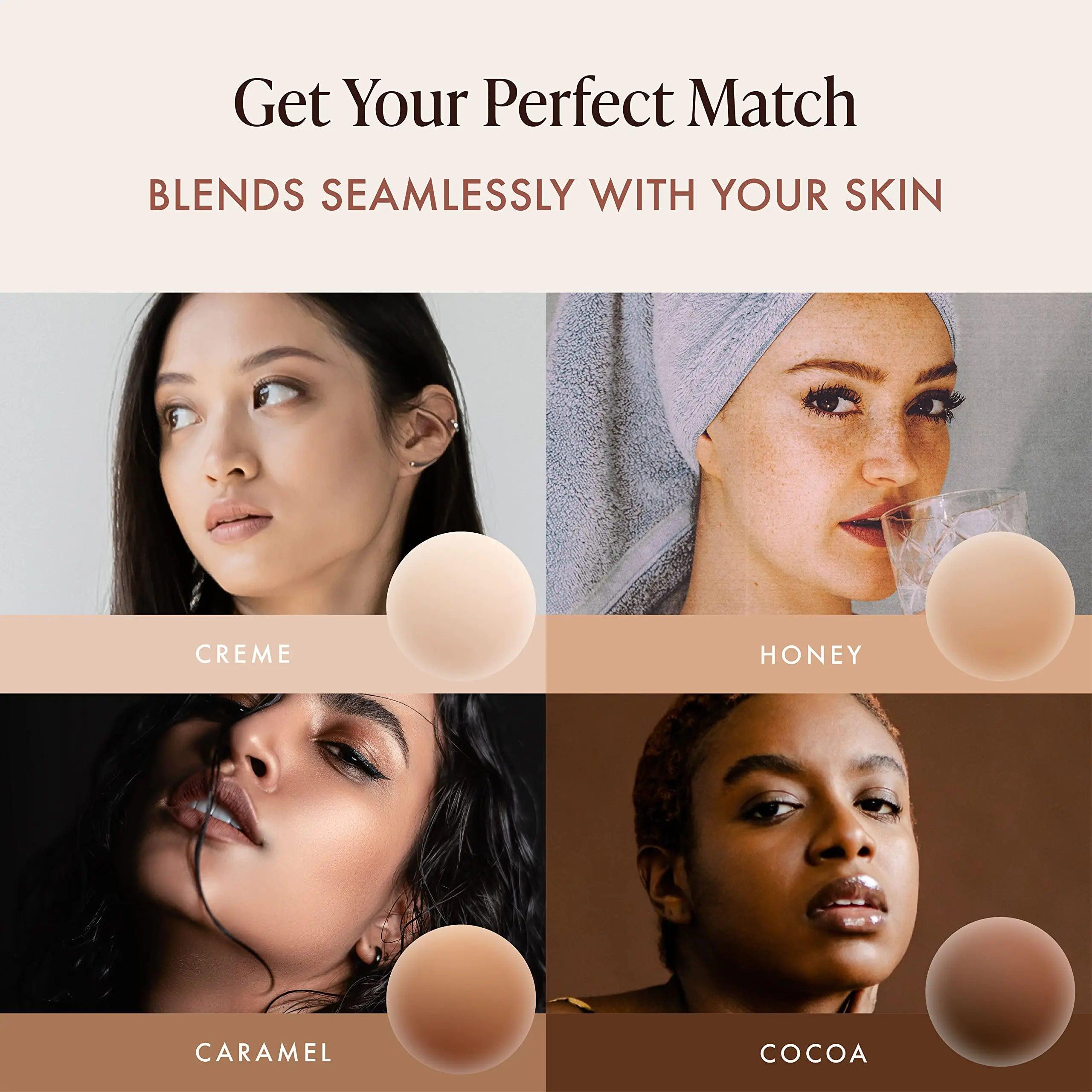 Reusable Silicone Nipple Covers - Waterproof, Nude, 4 Shades - Sticky Breast Stickers for Strapless Dress Crème Medium (Fits C-DD) - Evallys.com