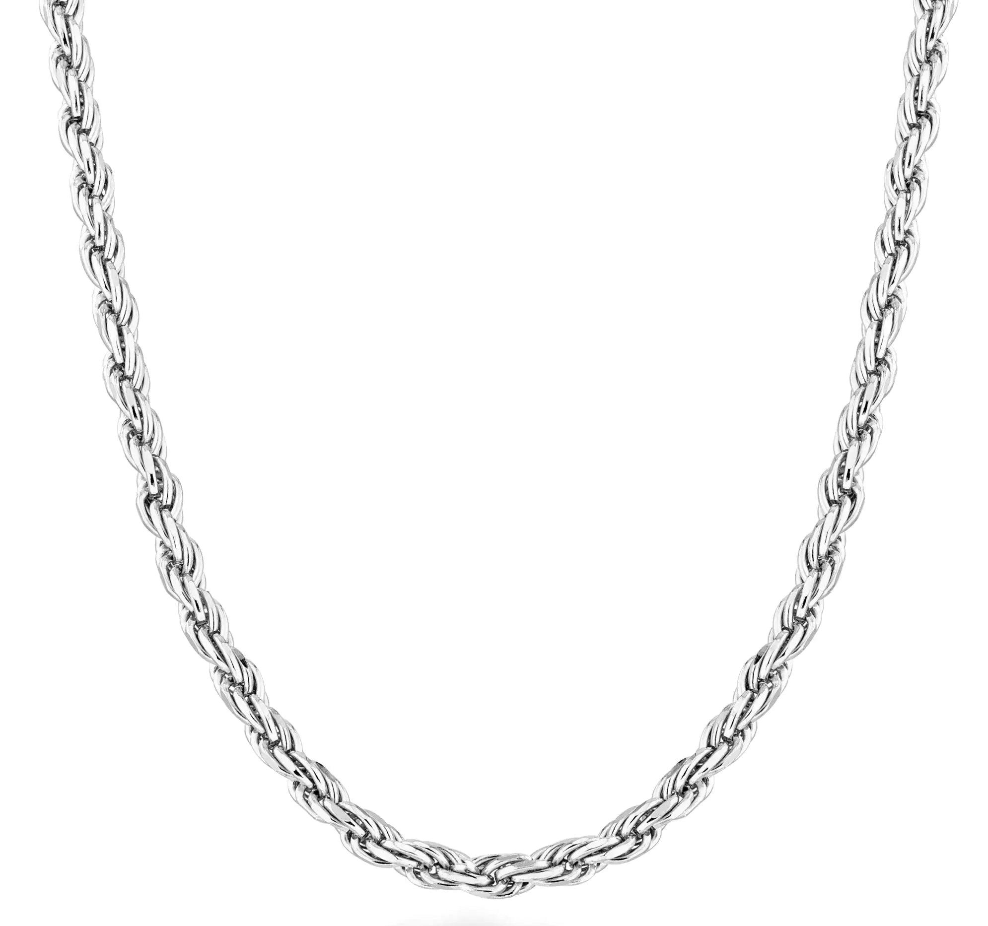 Miabella Solid 925 Sterling Silver Italian 2mm, 3mm Diamond-Cut Braided Rope Chain Necklace for Men Women, 925 Sterling Silver Made in Italy Length 24 Inches - Evallys.com # #