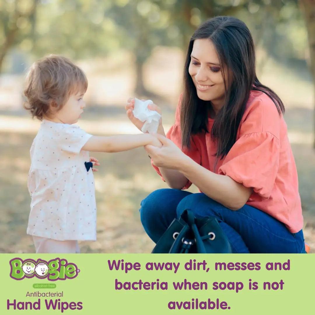 Antibacterial Hand Wipes by Boogie, Alcohol Free, Hypoallergenic and Moisturizing Aloe, Hand Wipes for Kids and Adults, 5 Packs of 20 (100 Total Wipes) - Evallys.com # #