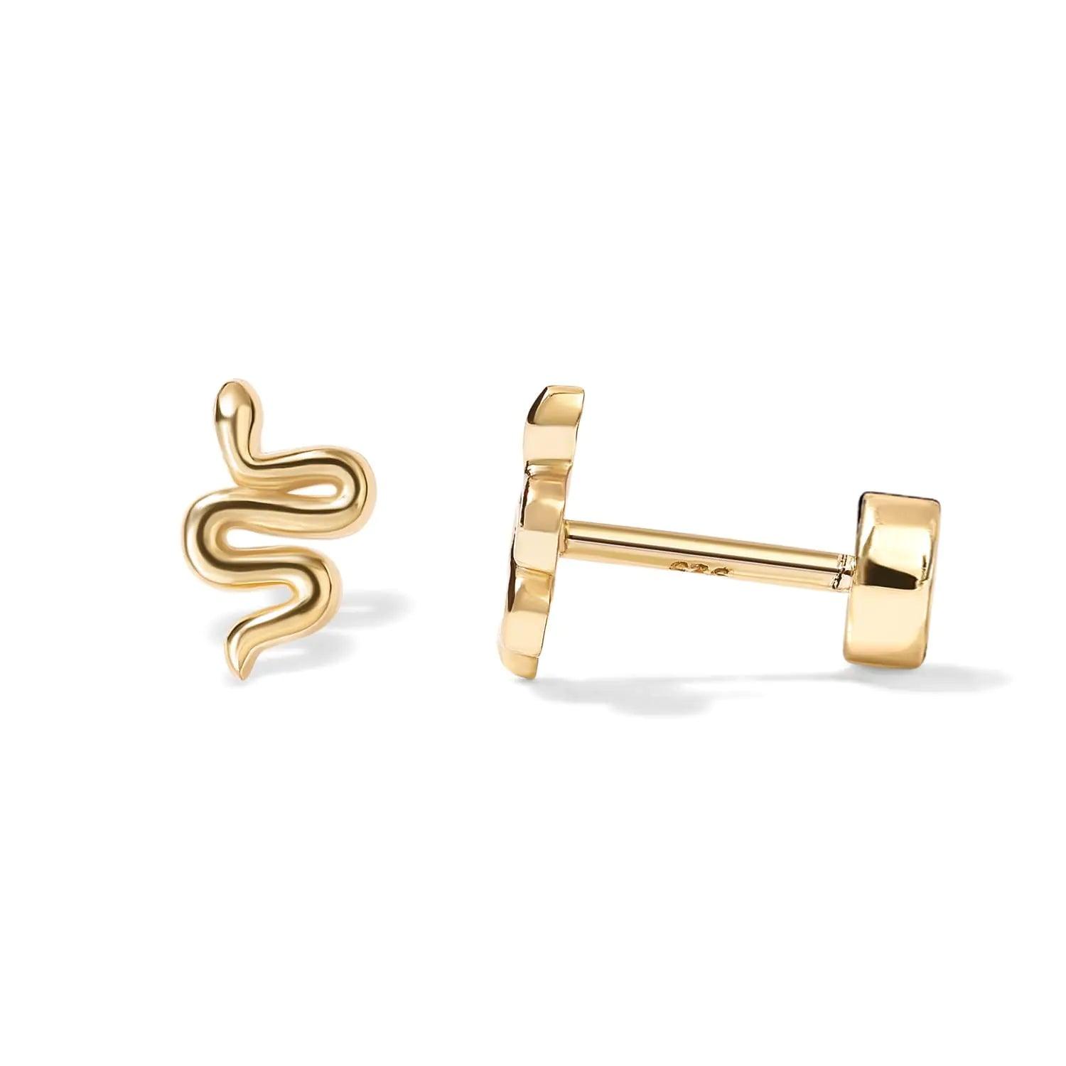 PAVOI 14K Gold Plated 925 Sterling Silver Posts Pair of Flat Back Stud Earrings for Women | Cartilage Helix Piercing | Heart Moon Snake Butterfly Earring Yellow Gold - Evallys.com # #